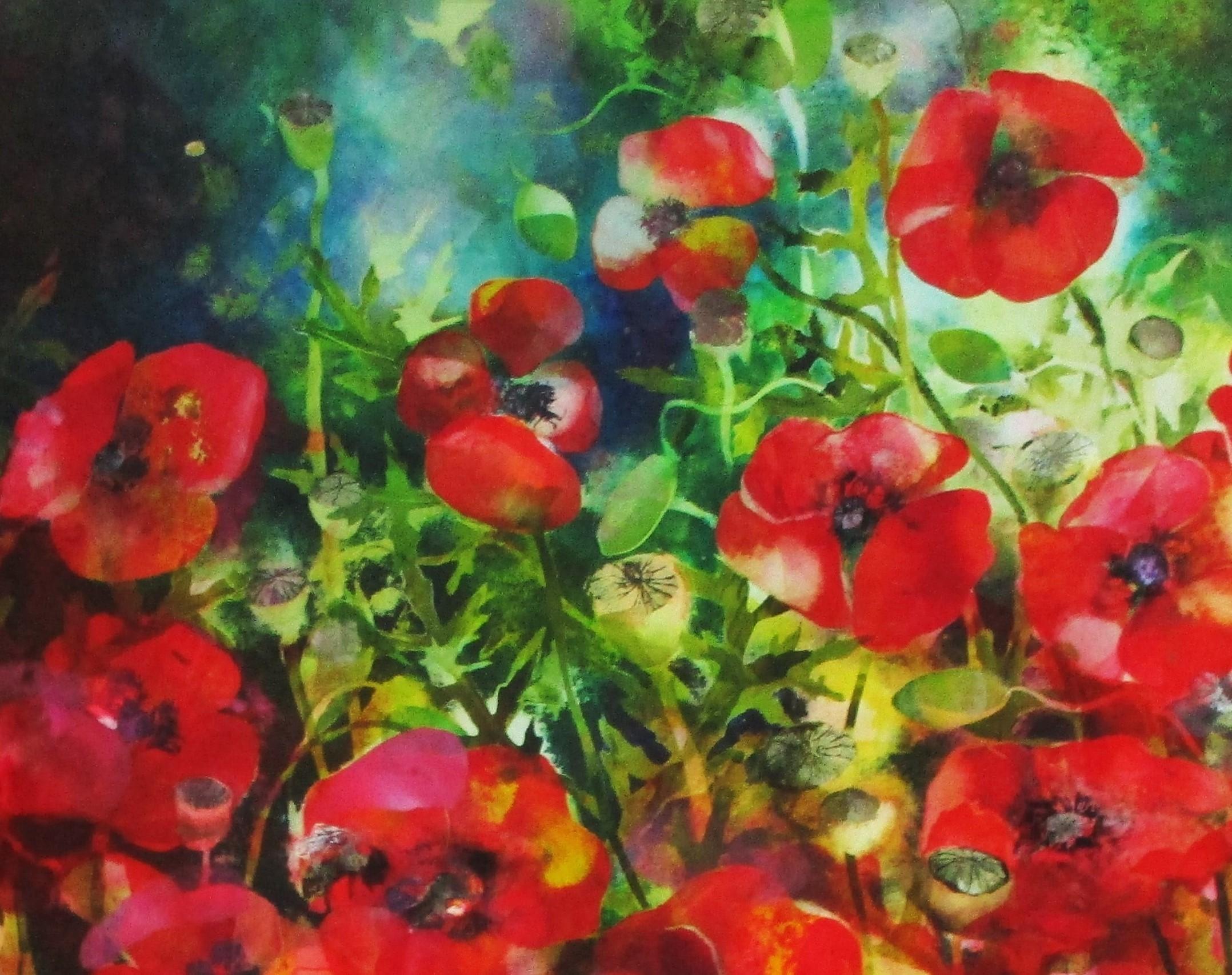 Ann Bridges, Late Afternoon Sunshine (poppies), Art floral, Art abordable en vente 3