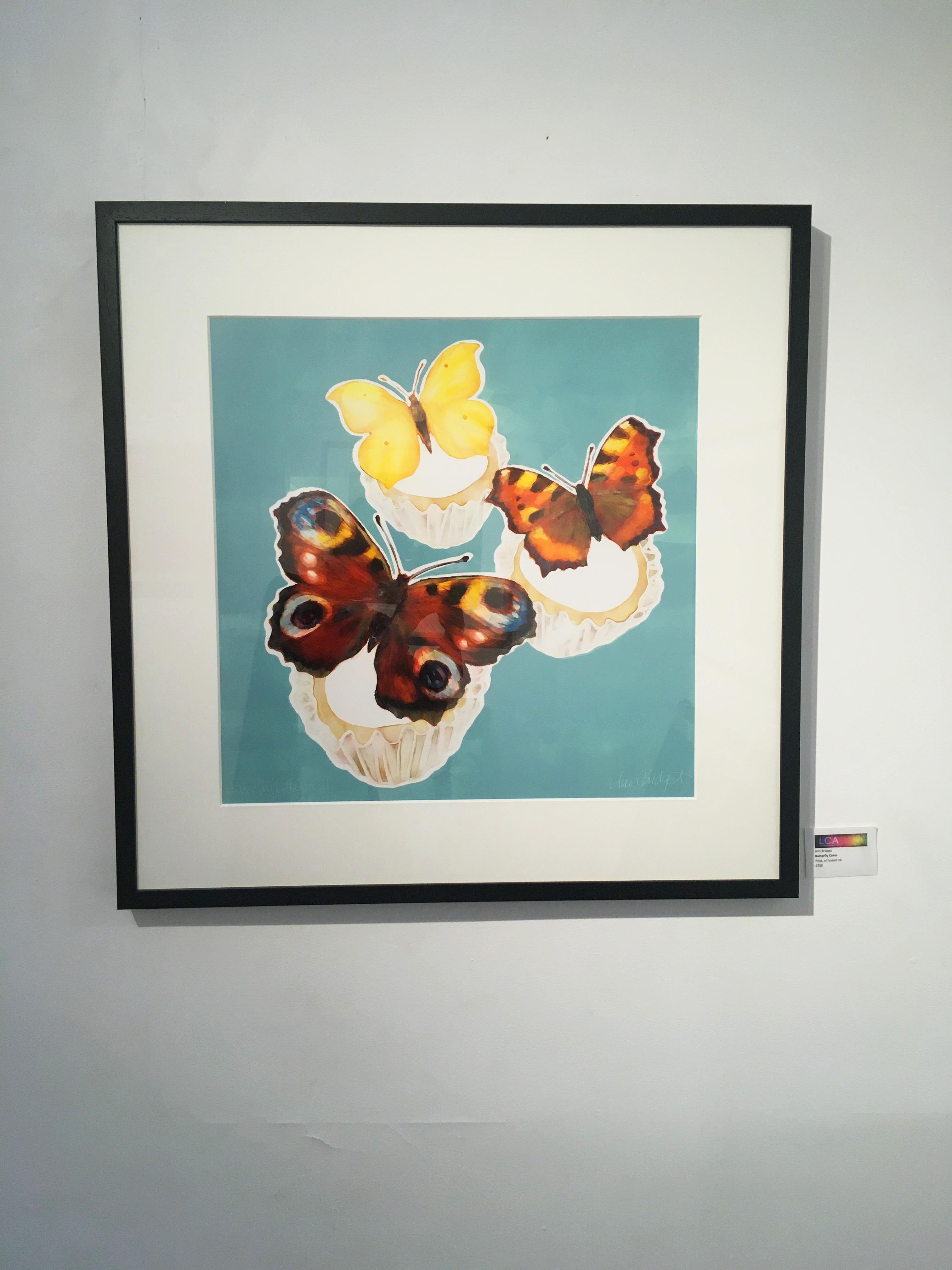 Three Butterfly cakes - original contemporary monoprint, oil based ink - Print by Ann Bridges