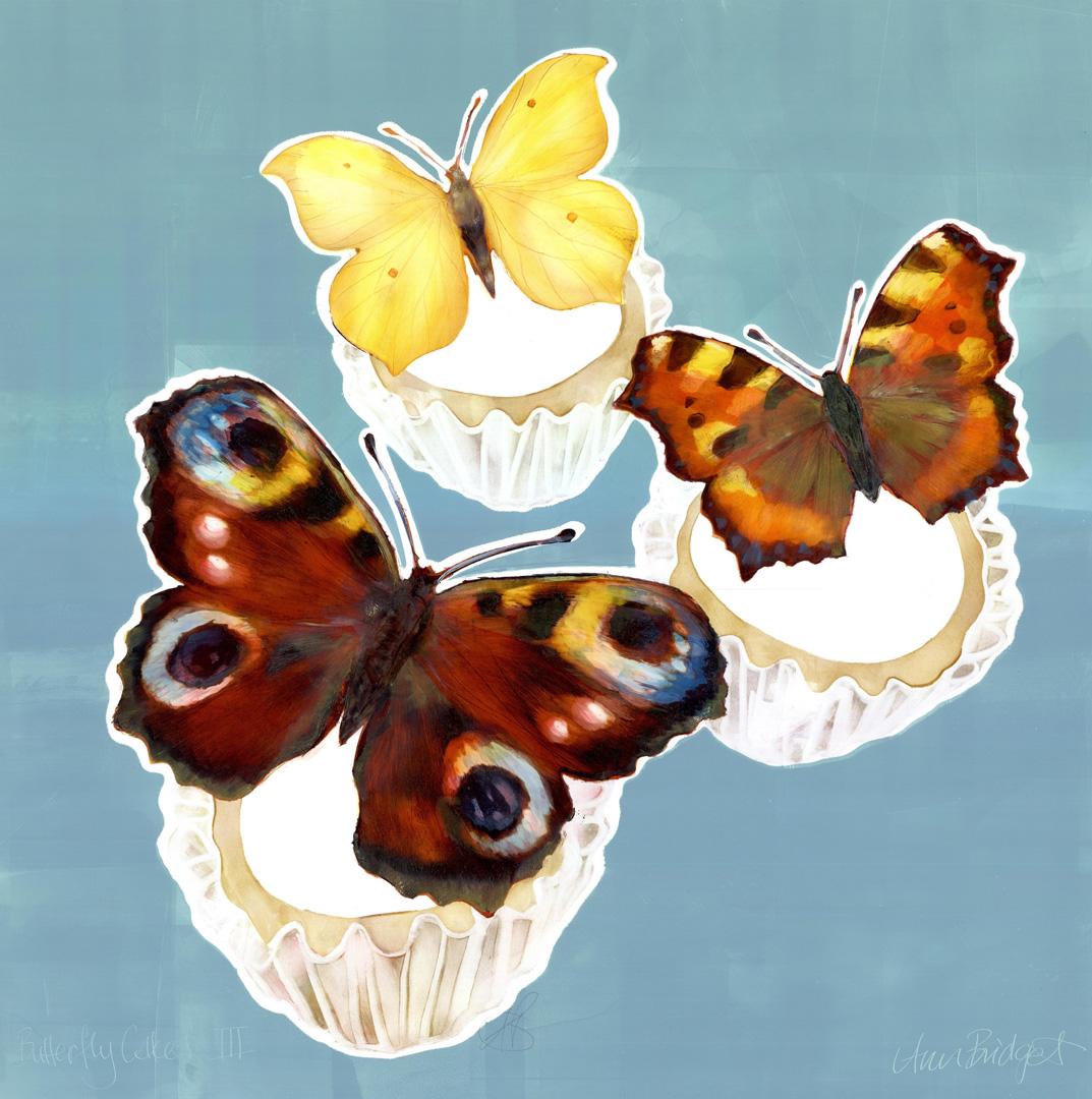 Trois gâteaux papillons - monogravure contemporaine originale à l'encre à base d'huile