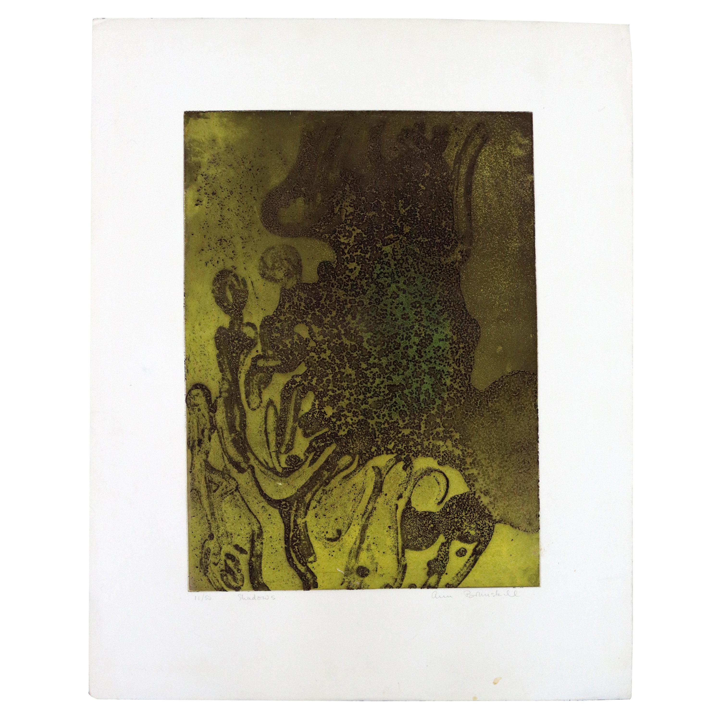 Ann Brunskill Shadows Purple/Green Modern Abstract Serigraph Unframed