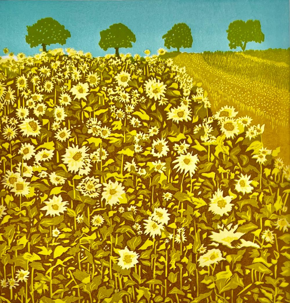 Questa stampa è stata ispirata da un bellissimo campo di girasoli sulla strada per il Devon. Si tratta di una linoleografia di riduzione a sette colori stratificati

INFORMAZIONI AGGIUNTIVE:
Stampa linoleografica su carta
Edizione di 10
20 H. x 20