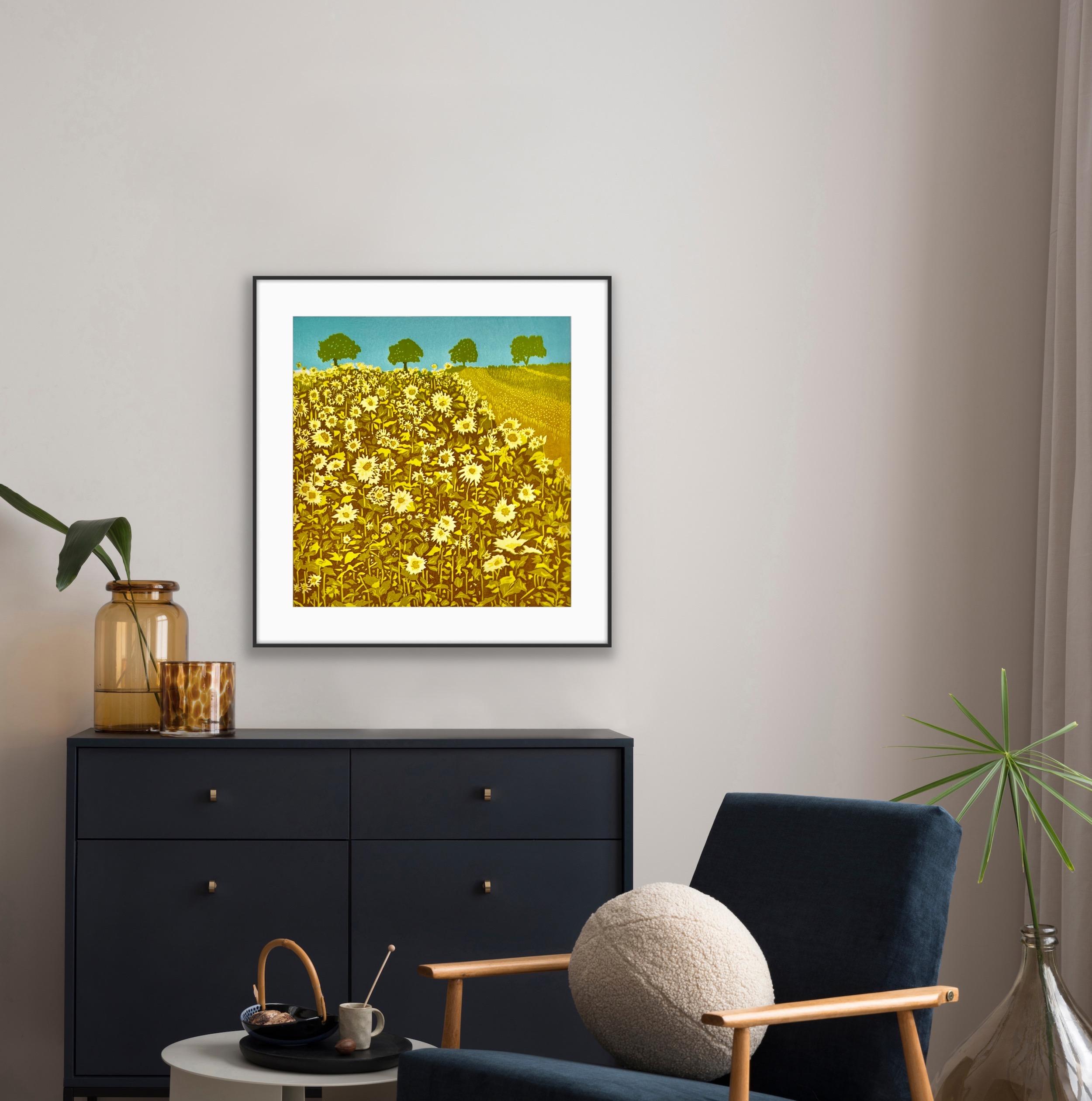 Campo di girasoli, Stampa d'arte, Paesaggio, Albero, Nature, Floreale in vendita 2