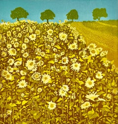 Campo di girasoli, Stampa d'arte, Paesaggio, Albero, Nature, Floreale