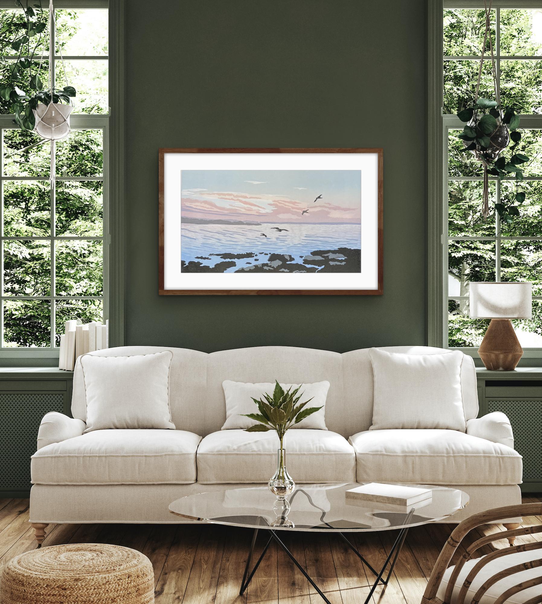 Gulls at Sunset, Ann Burnham, Limited edition print, Seascape and coastal 2022 For Sale 5