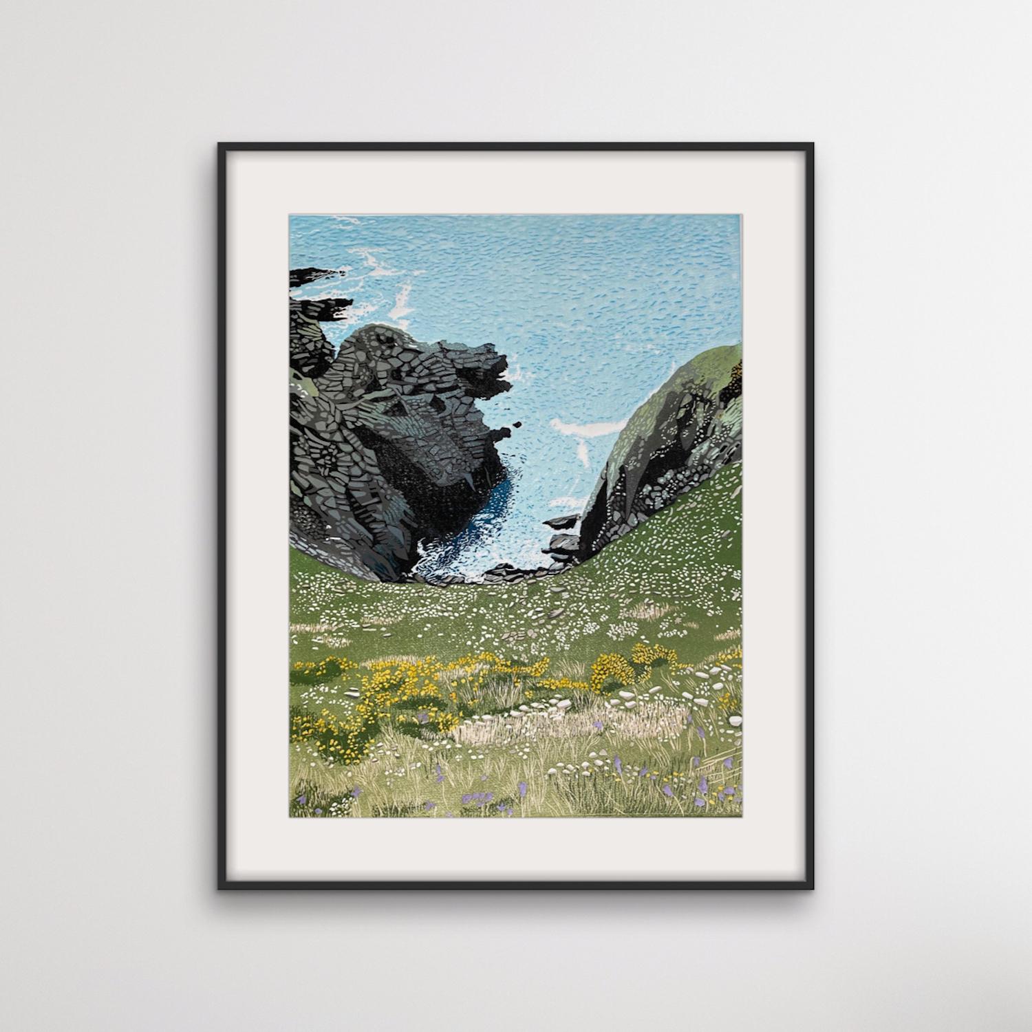 Cliff Edge by Ann Burnham [2022]
limited_edition and hand signed by the artist 
Linocut on paper 
Edition number 4
Image size: H:56cm cm x W:42cm cm
Complete Size of Unframed Work: H:76cm cm x W:54cm cm x D:2mmcm
Sold Unframed
Please note that