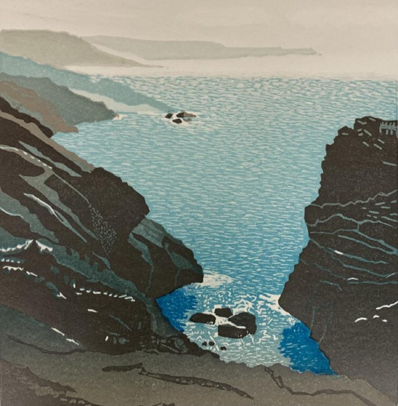 Landscape Print Ann Burnham - Rock To Sea, impression de paysage marin en édition limitée, œuvre d'art abordable