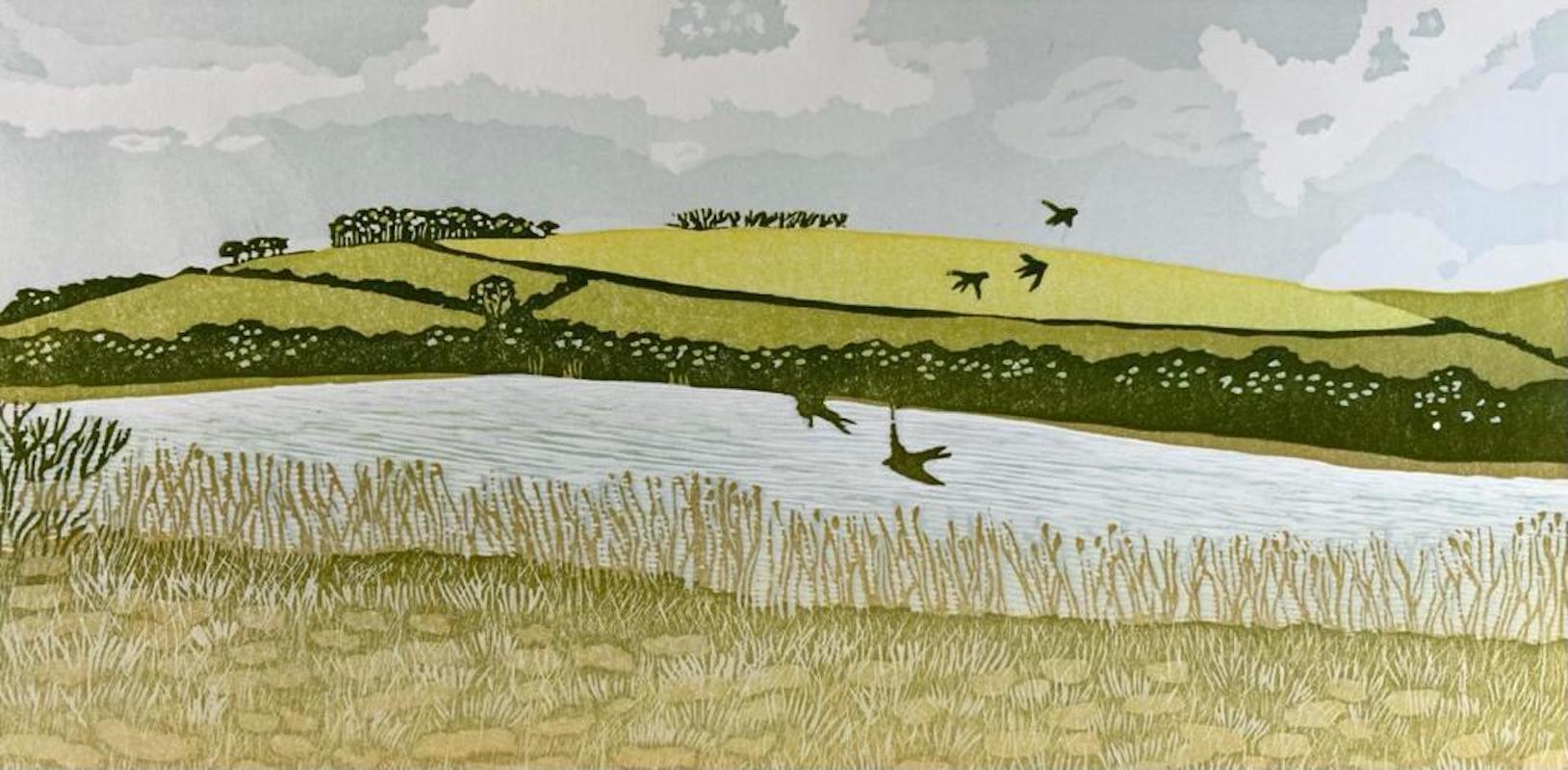 Ann Burnham Landscape Print - Swallows over the Ley
