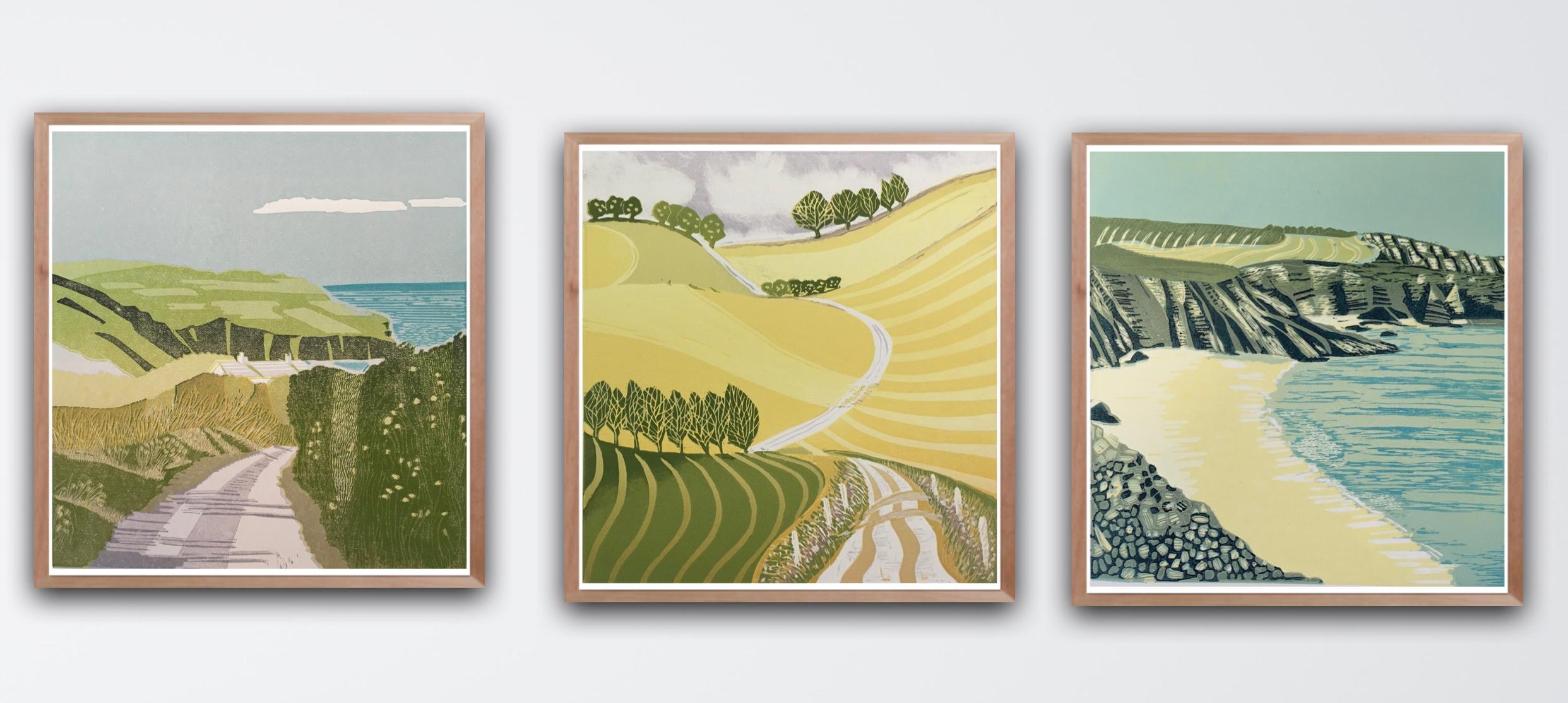 Ann Burnham Figurative Print – Die Felder aus Gold, Am Meer und Haus am Meer