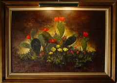"Moonlit Prickly Pear" BLOOMING CACTUS TEXAS ANN CARLYON 1929-2009 FRAME 33 X 45