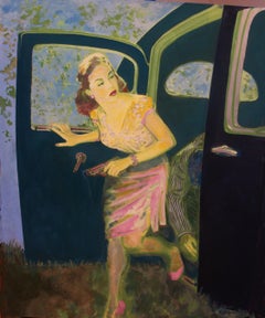 Ann Chernow, 1940s De Soto, 2018, silkscreen, oil, canvas, 50 x 40 inches