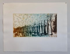Hand Colored Etching Vintage Hollywood Legends Etching with Watercolor Painting