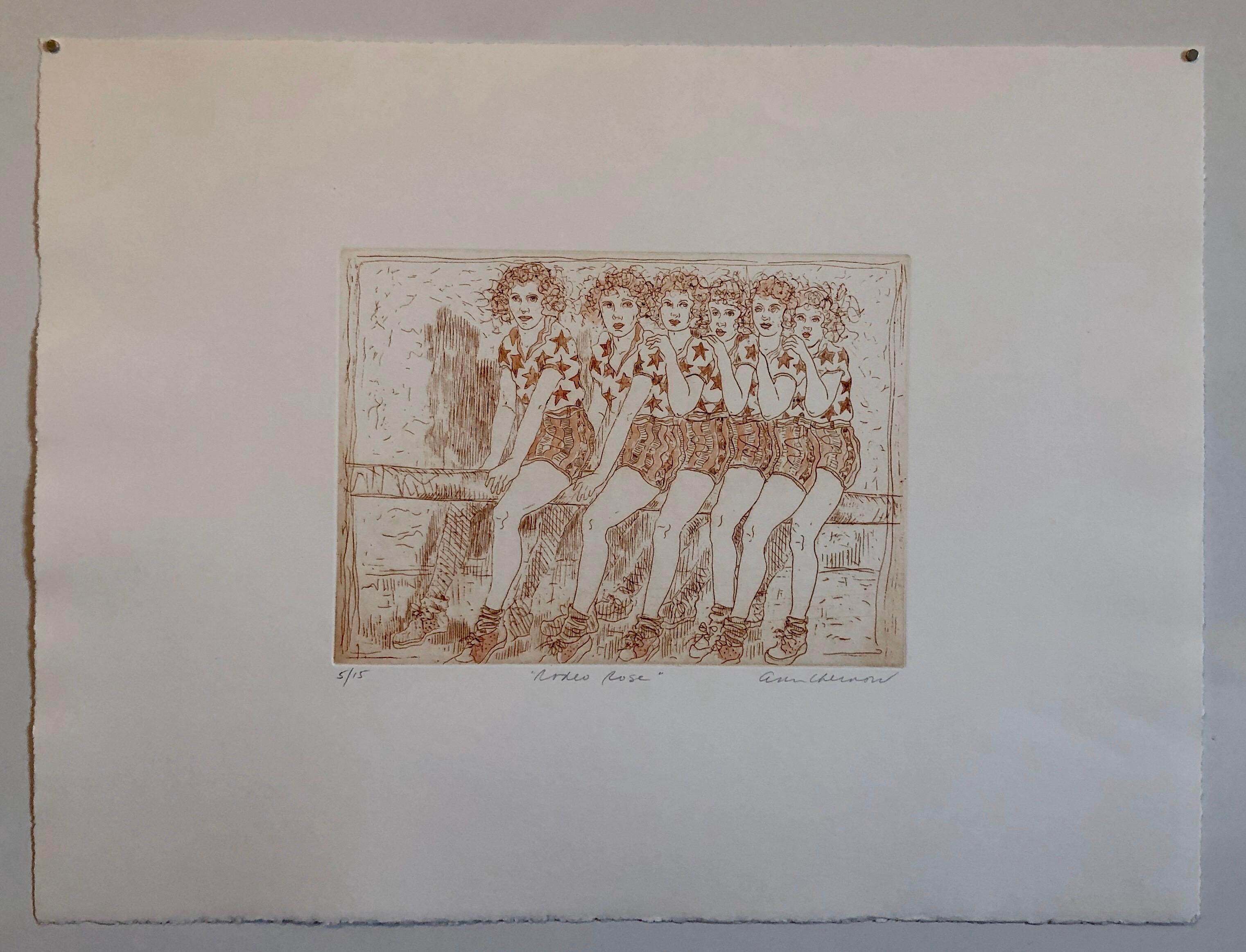 Handkolorierte Radierung Vintage Hollywood Legenden mit Aquarellmalerei – Print von Ann Chernow