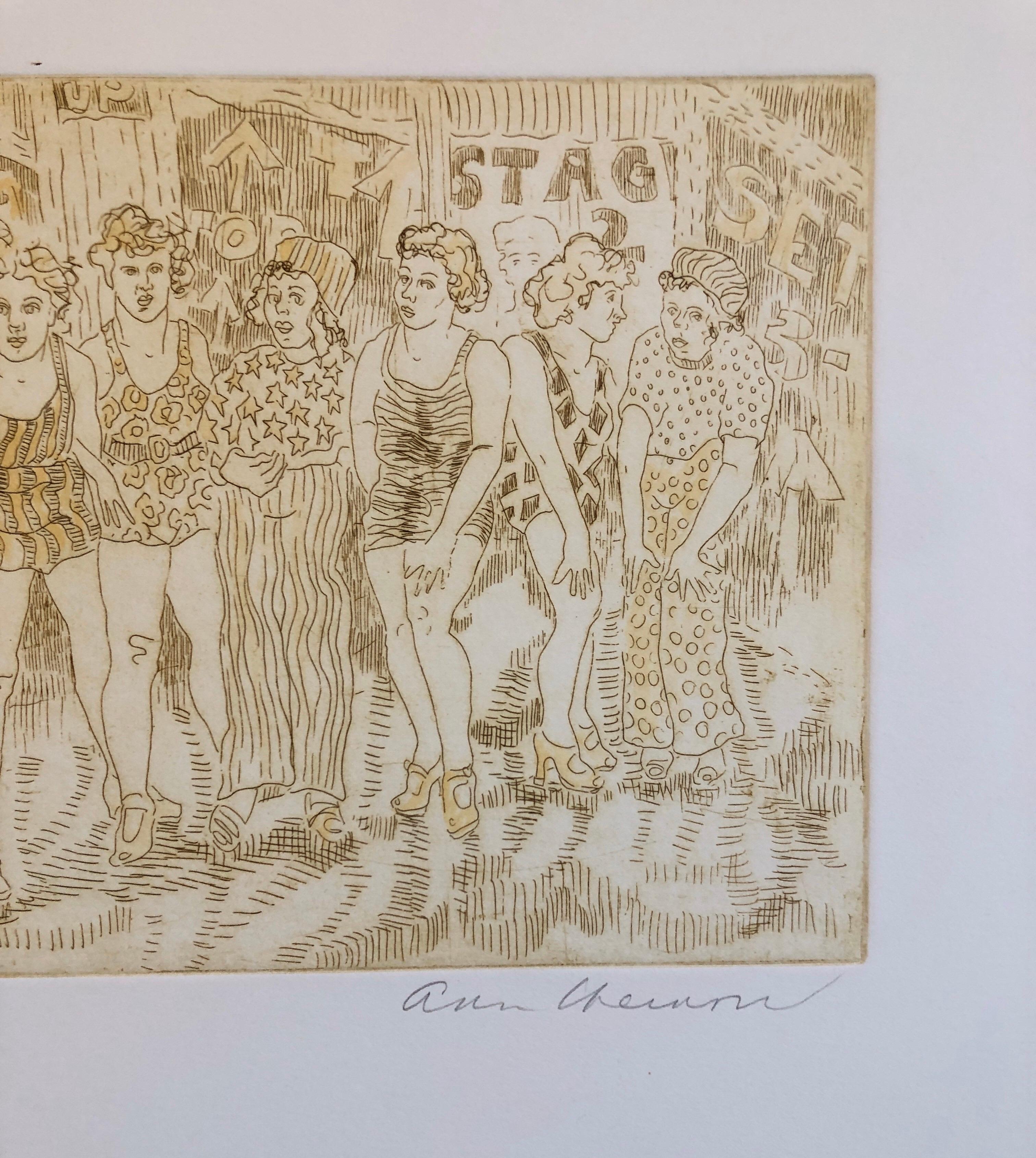 Handkolorierte Radierung Vintage Hollywood Legenden mit Aquarellmalerei (Pop-Art), Mixed Media Art, von Ann Chernow