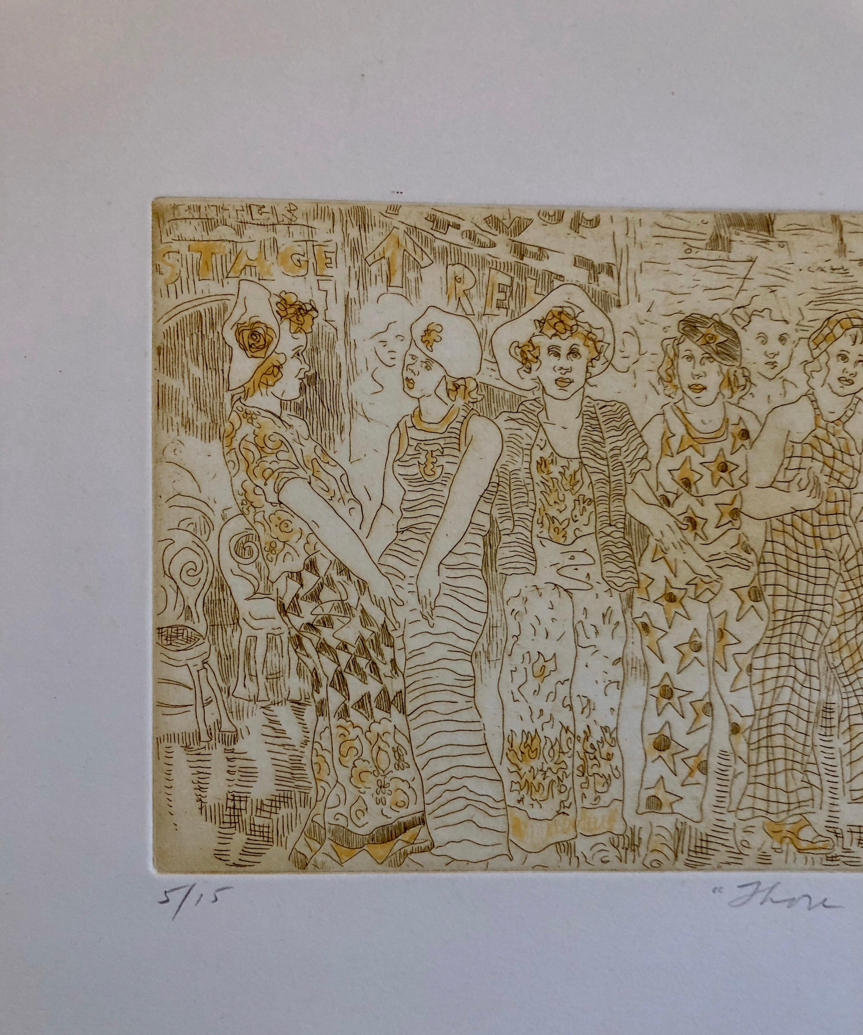 Handkolorierte Radierung Vintage Hollywood Legenden mit Aquarellmalerei im Angebot 1