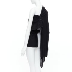 ANN DEMEULEMEESTER 100% fleece wool black asymmetric draped top FR36 S