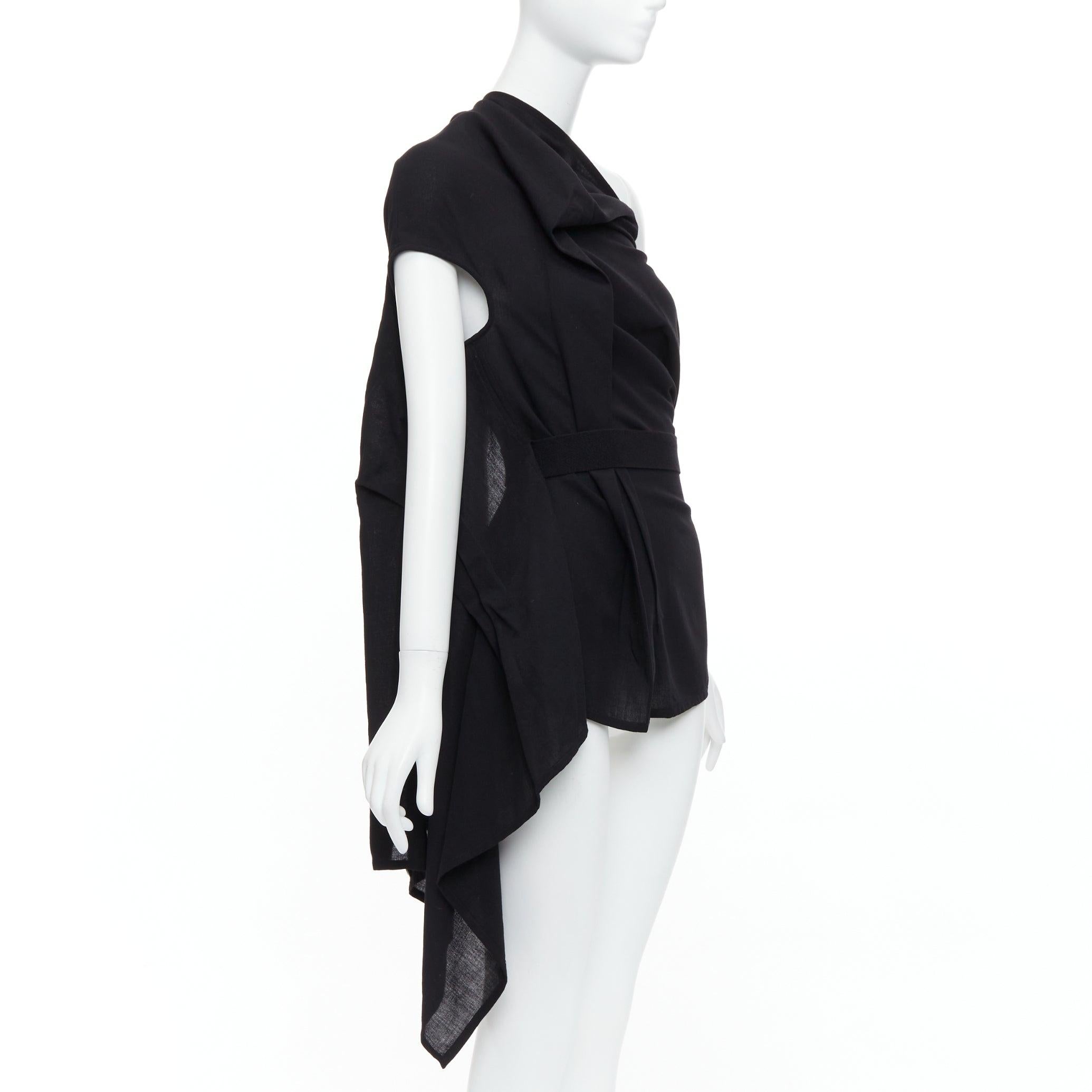 ANN DEMEULEMEESTER 100% fleece wool black asymmetric draped top FR36 S In Excellent Condition In Hong Kong, NT