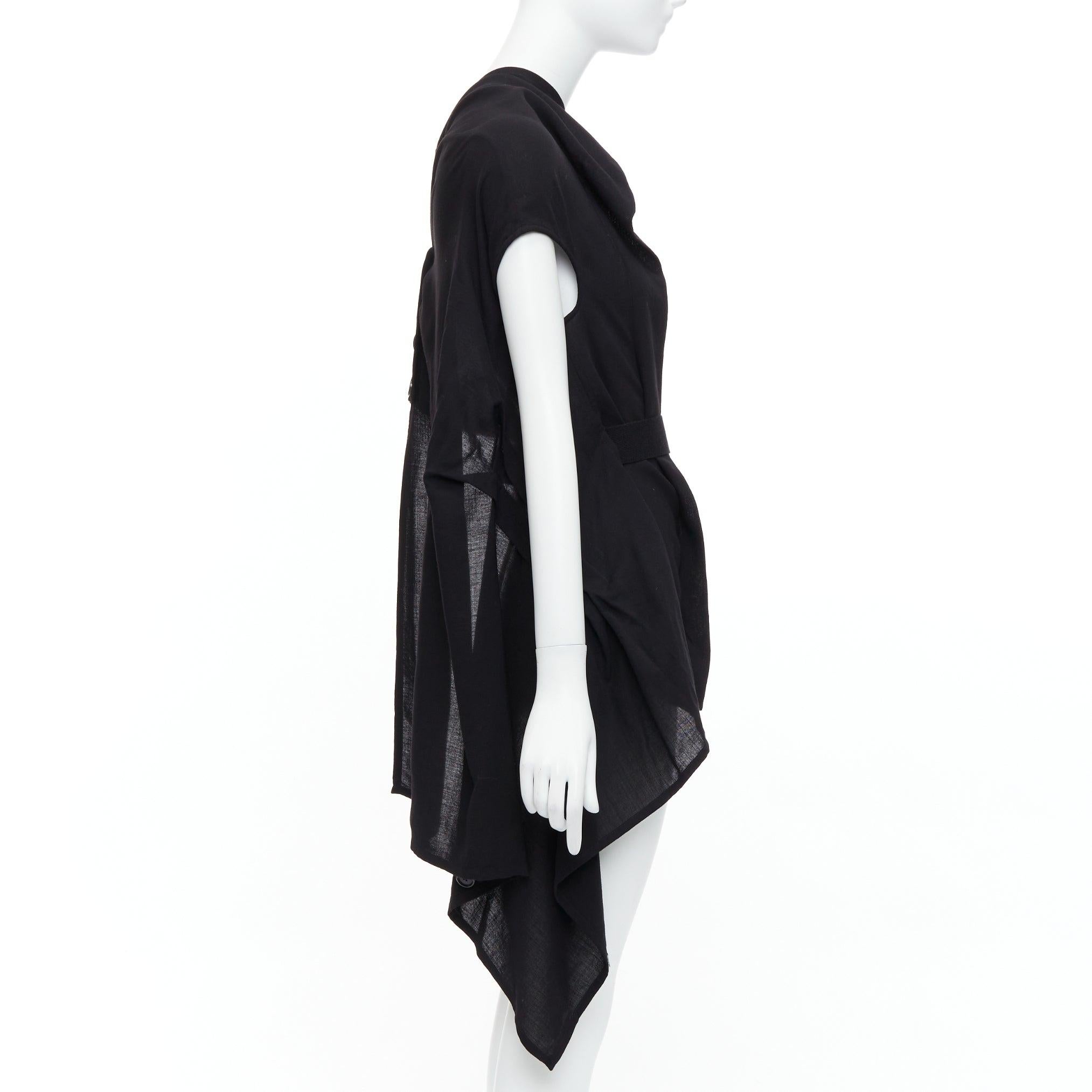 Women's ANN DEMEULEMEESTER 100% fleece wool black asymmetric draped top FR36 S