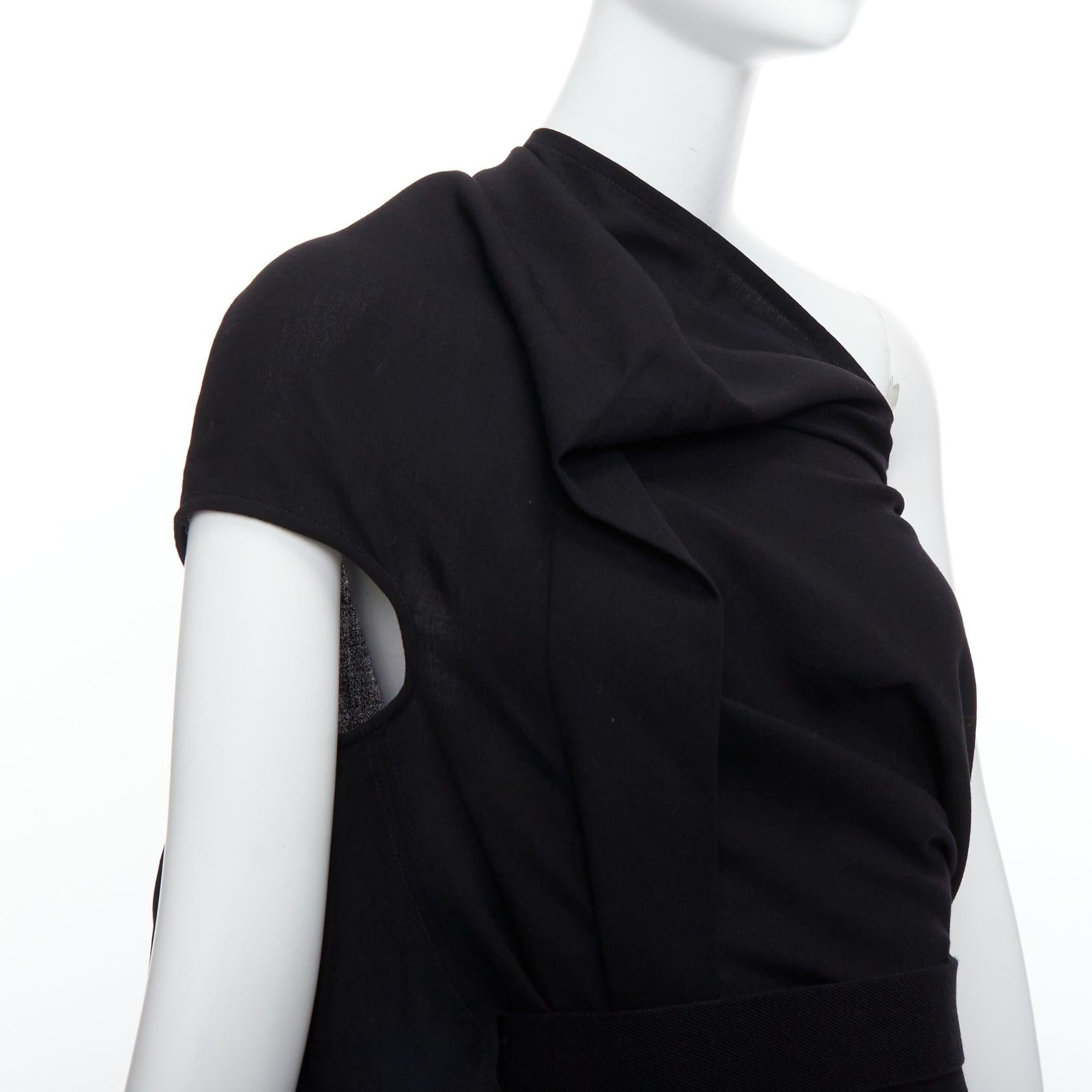 ANN DEMEULEMEESTER 100% fleece wool black asymmetric draped top FR36 S 2