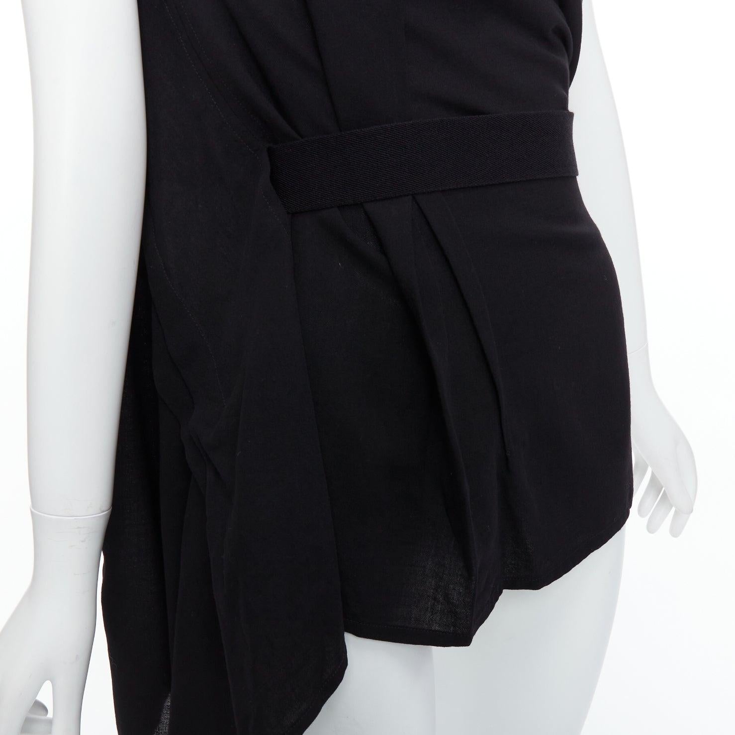 ANN DEMEULEMEESTER 100% fleece wool black asymmetric draped top FR36 S 3