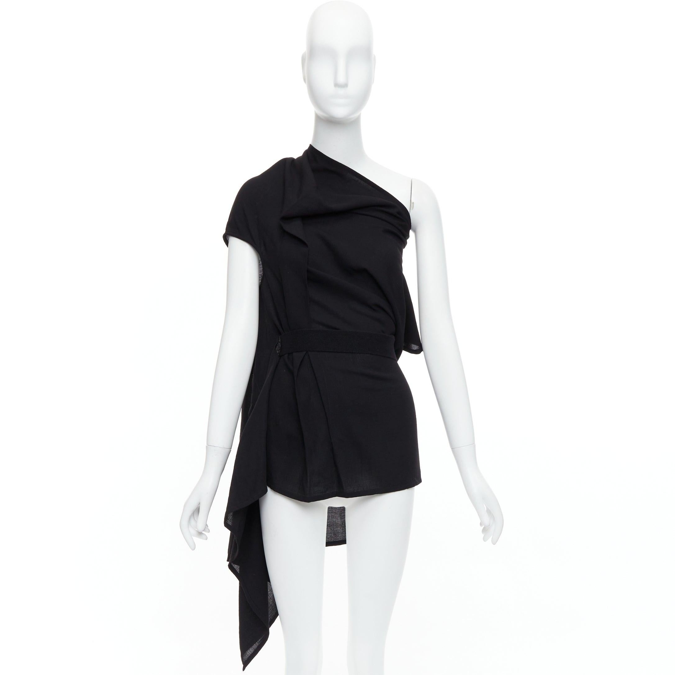 ANN DEMEULEMEESTER 100% fleece wool black asymmetric draped top FR36 S 5