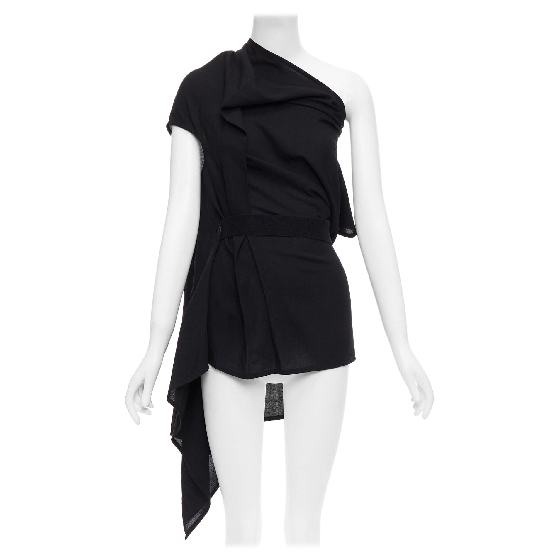 ANN DEMEULEMEESTER 100% fleece wool black asymmetric draped top FR36 S
