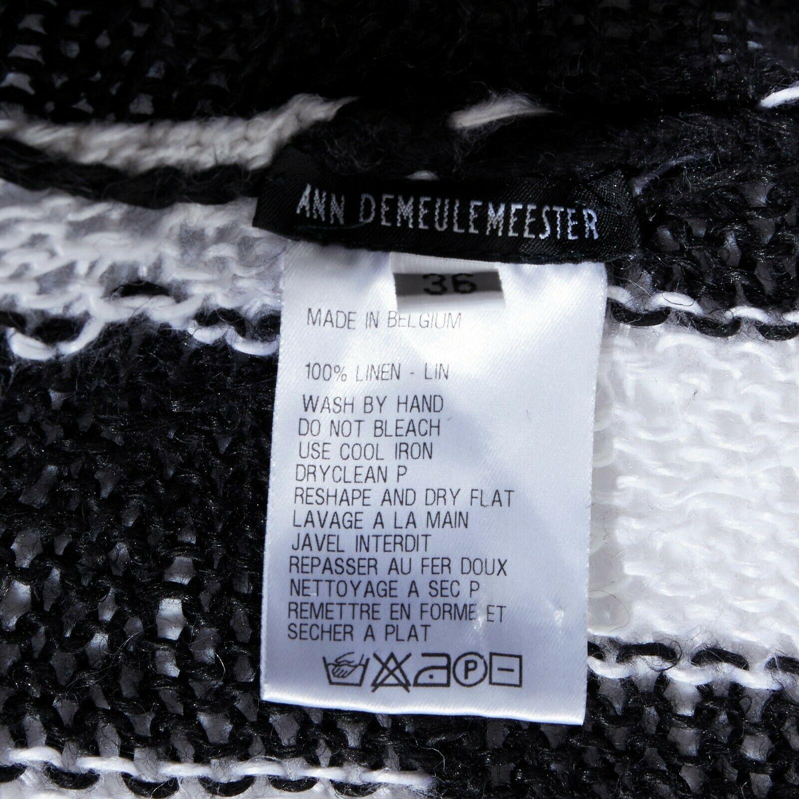 ANN DEMEULEMEESTER 100% linen black white stripe holey knit punk cardigan FR36 S 4