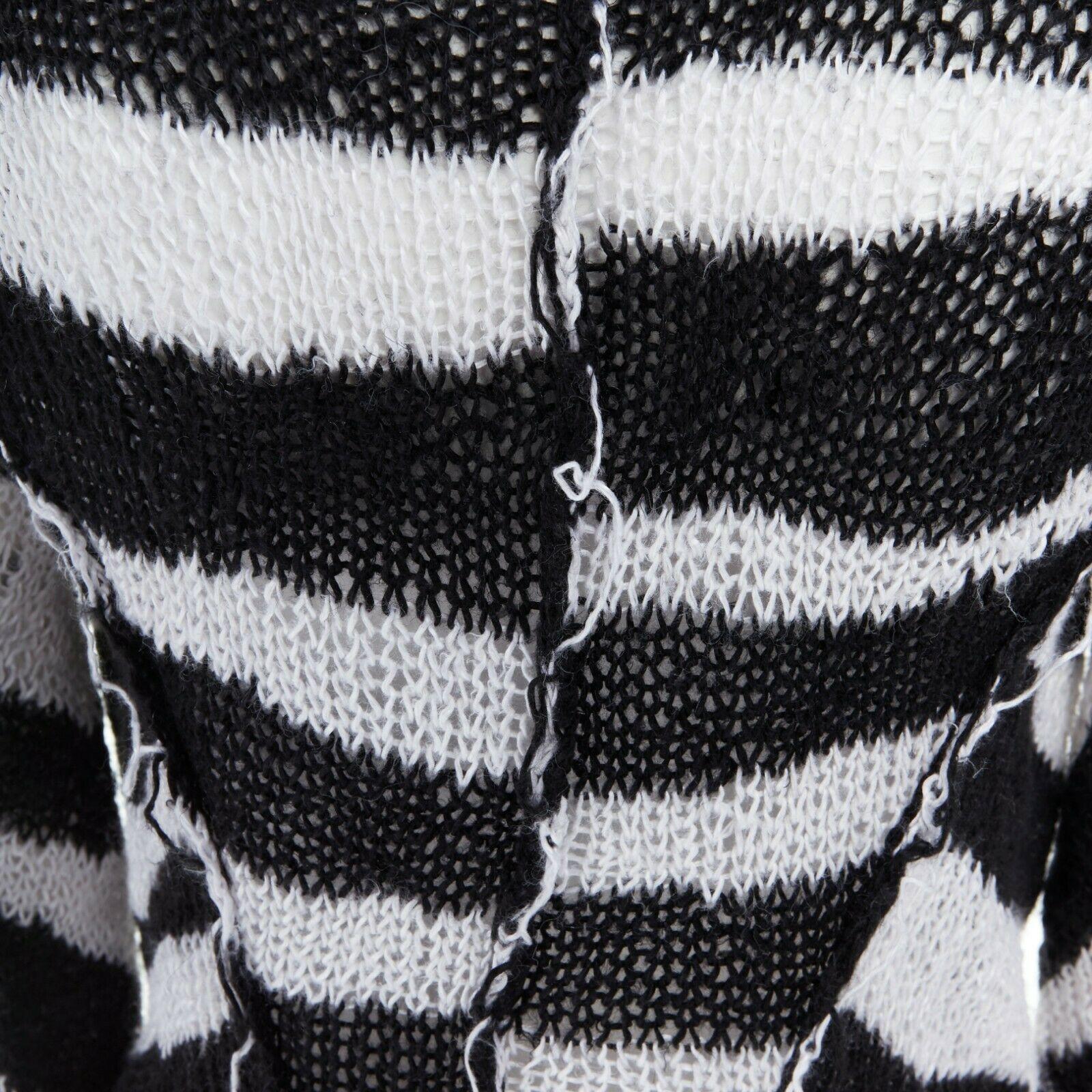 ANN DEMEULEMEESTER 100% linen black white stripe holey knit punk ...