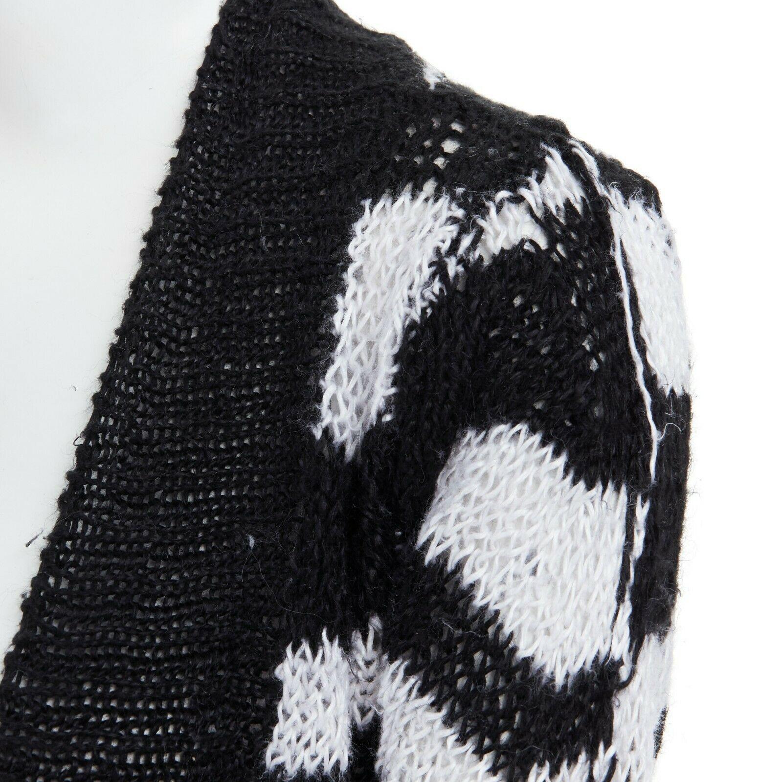 ANN DEMEULEMEESTER 100% linen black white stripe holey knit punk cardigan FR36 S 1