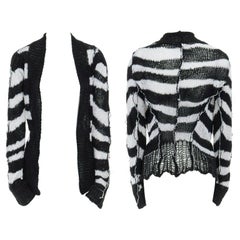 ANN DEMEULEMEESTER 100% Leinen schwarz weiß gestreift löchrig stricken Punk Strickjacke FR36 S