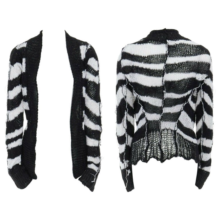 ANN DEMEULEMEESTER 100% linen black white stripe holey knit punk cardigan  FR36 S at 1stDibs | striped ann demeulemeester, holey cardigan, ann  demeulemeester cardigan