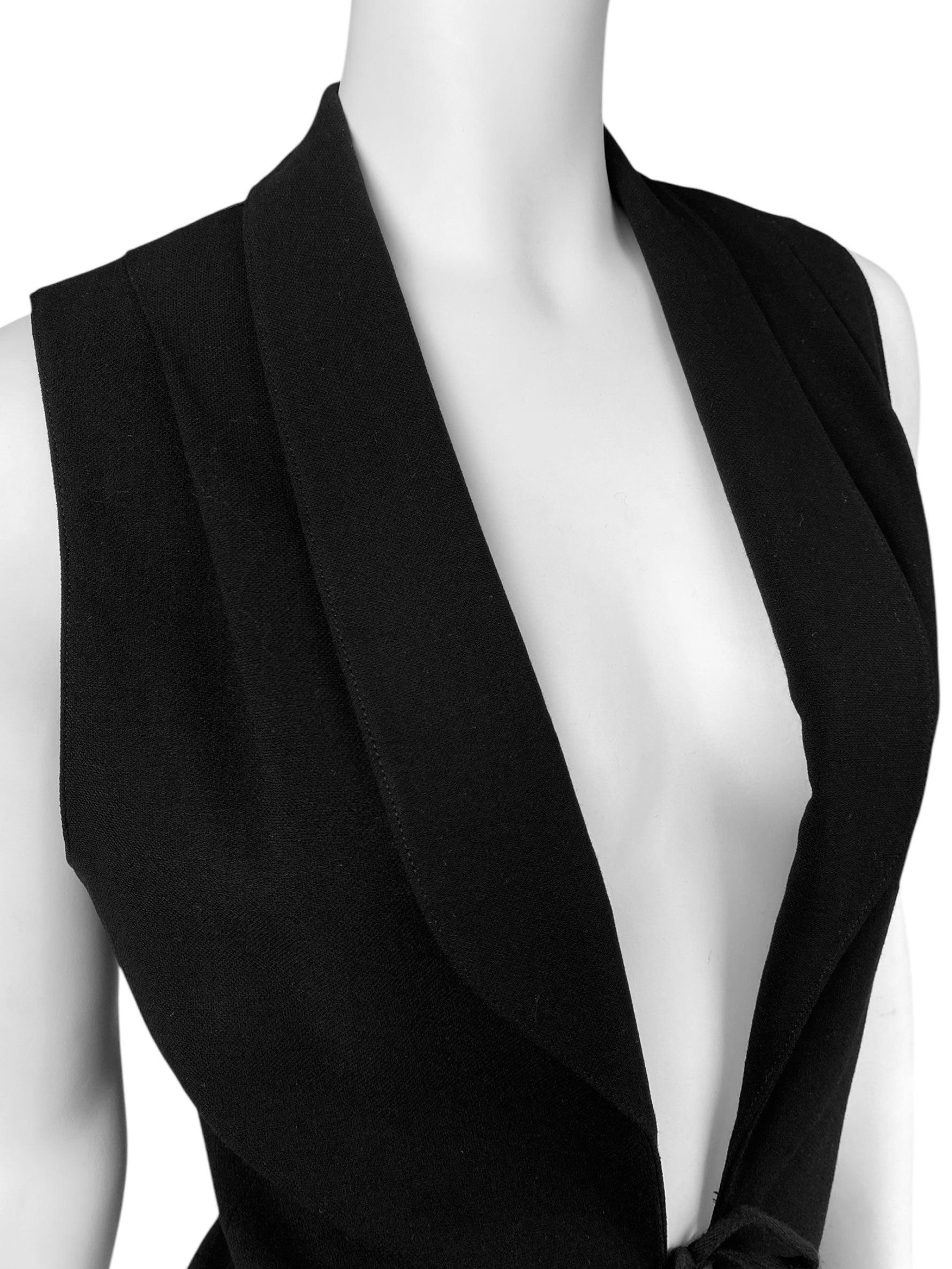 Women's ANN DEMEULEMEESTER 1990s BLACK WOOL TIE CLOSURE WAISTCOAT For Sale