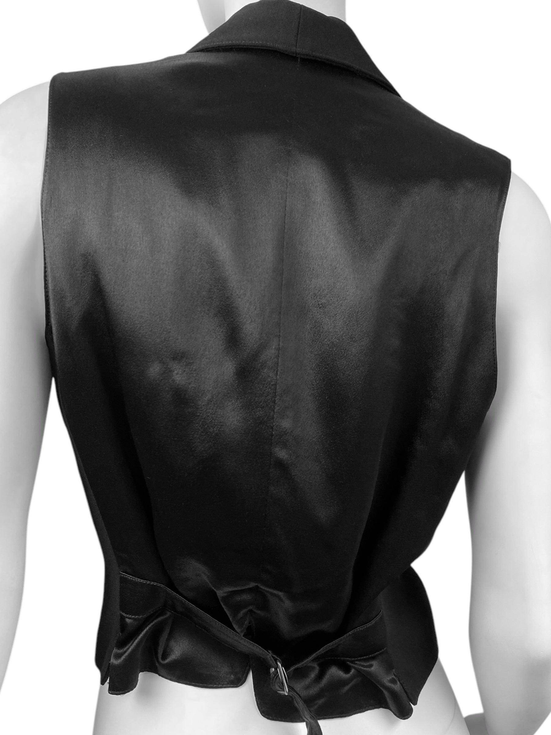 ANN DEMEULEMEESTER 1990s BLACK WOOL TIE CLOSURE WAISTCOAT For Sale 2