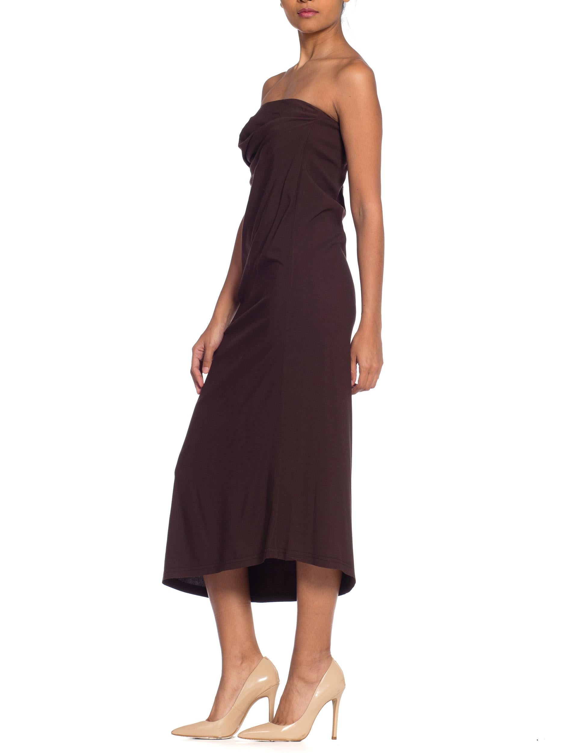 1990S ANN DEMEULEMEESTER Chocolate Brown Silk Stretch Minimal Strapless Dress In Excellent Condition In New York, NY