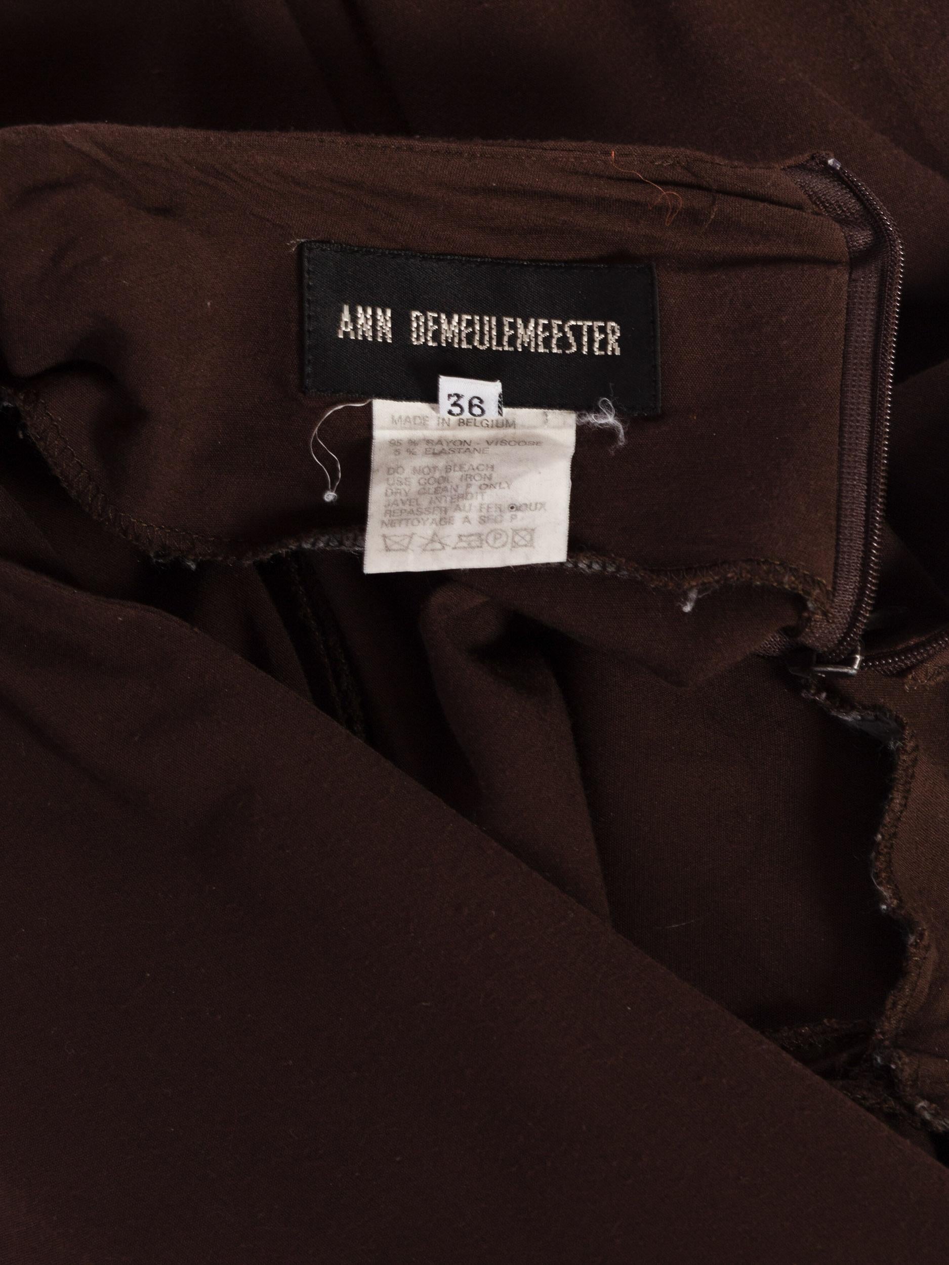 1990S ANN DEMEULEMEESTER Chocolate Brown Silk Stretch Minimal Strapless Dress 1