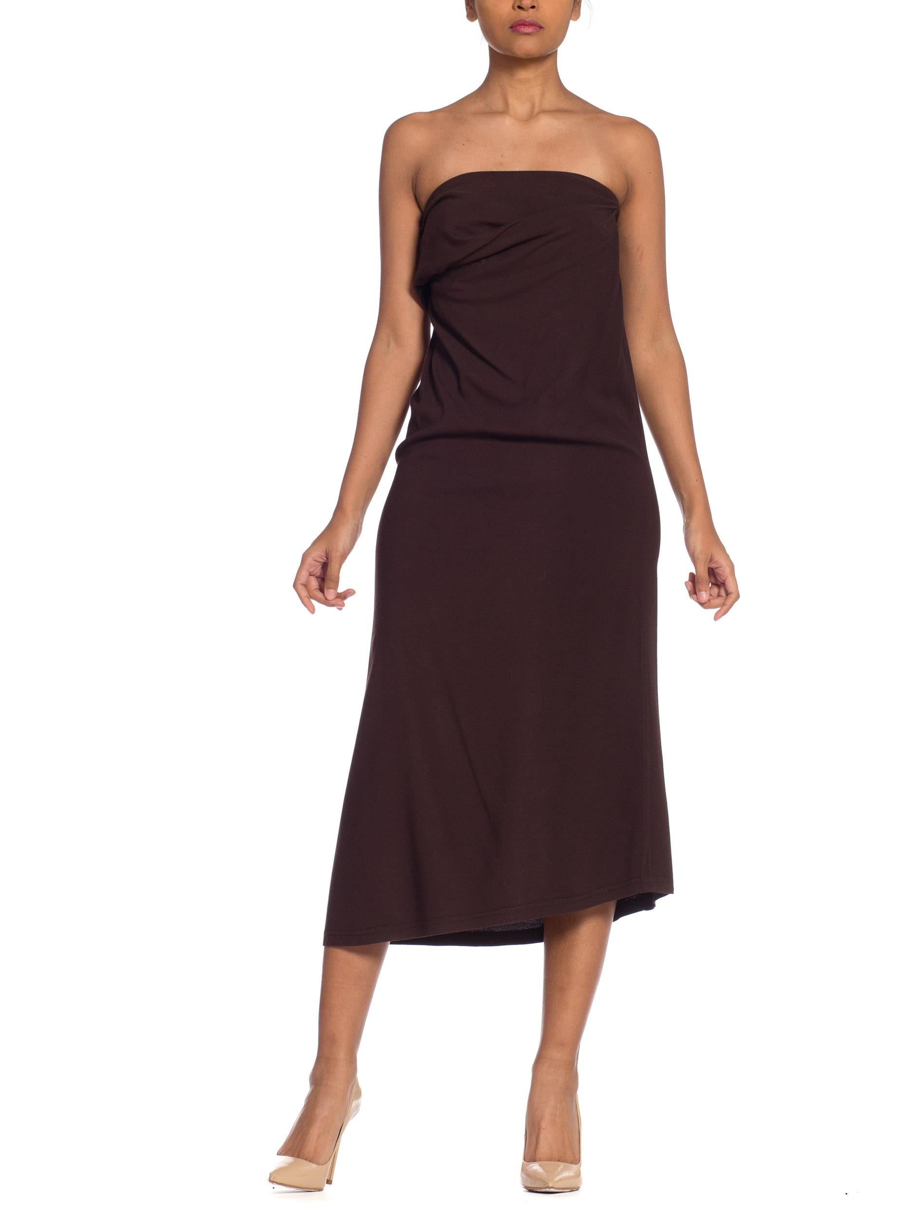 1990S ANN DEMEULEMEESTER Chocolate Brown Silk Stretch Minimal Strapless Dress 2