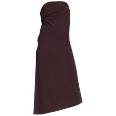 1990S ANN DEMEULEMEESTER Chocolate Brown Silk Stretch Minimal Strapless Dress