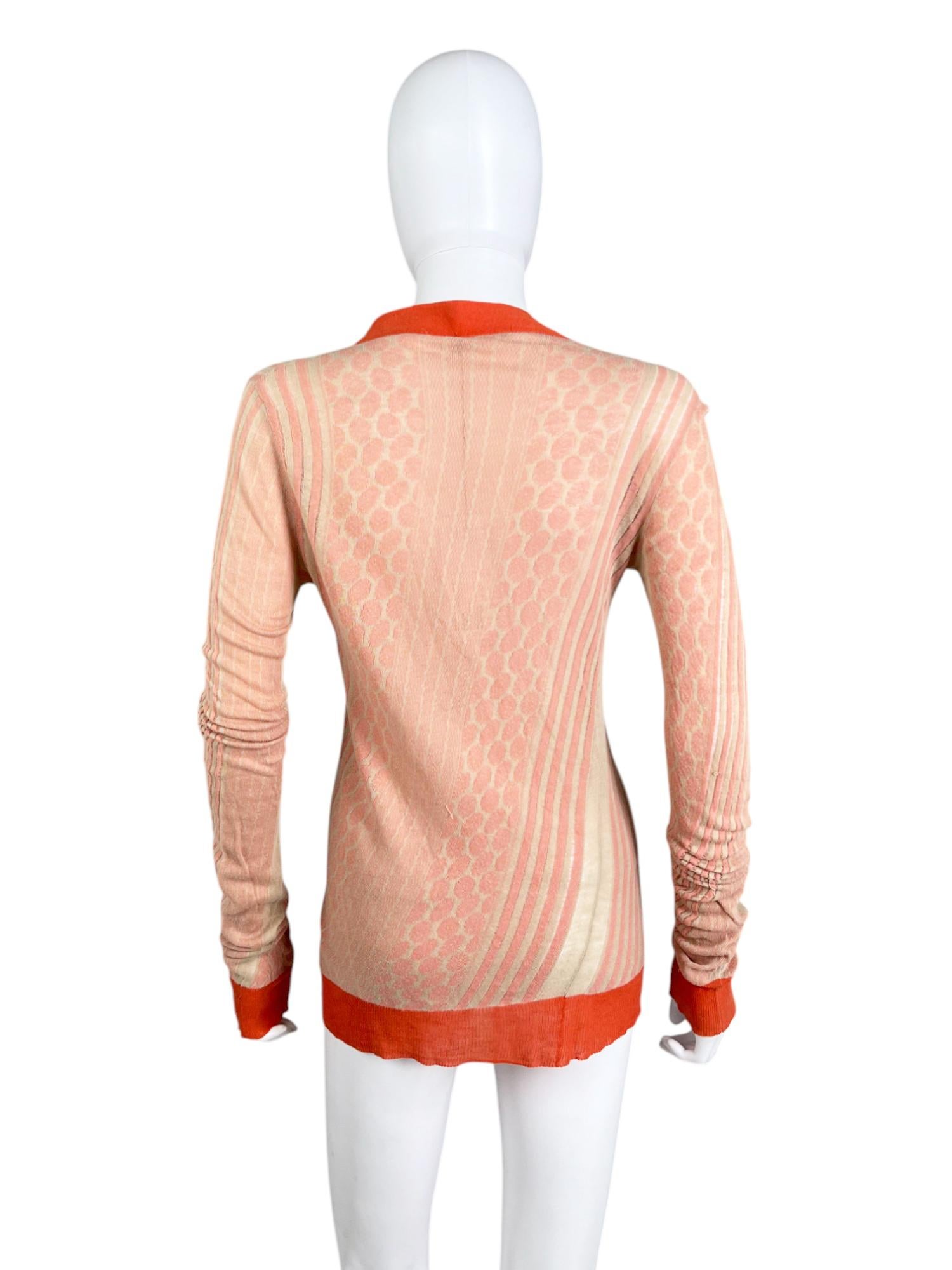 Ann Demeulemeester 2000's Semitransparent Gestreifte Orange Strickjacke (Beige) im Angebot