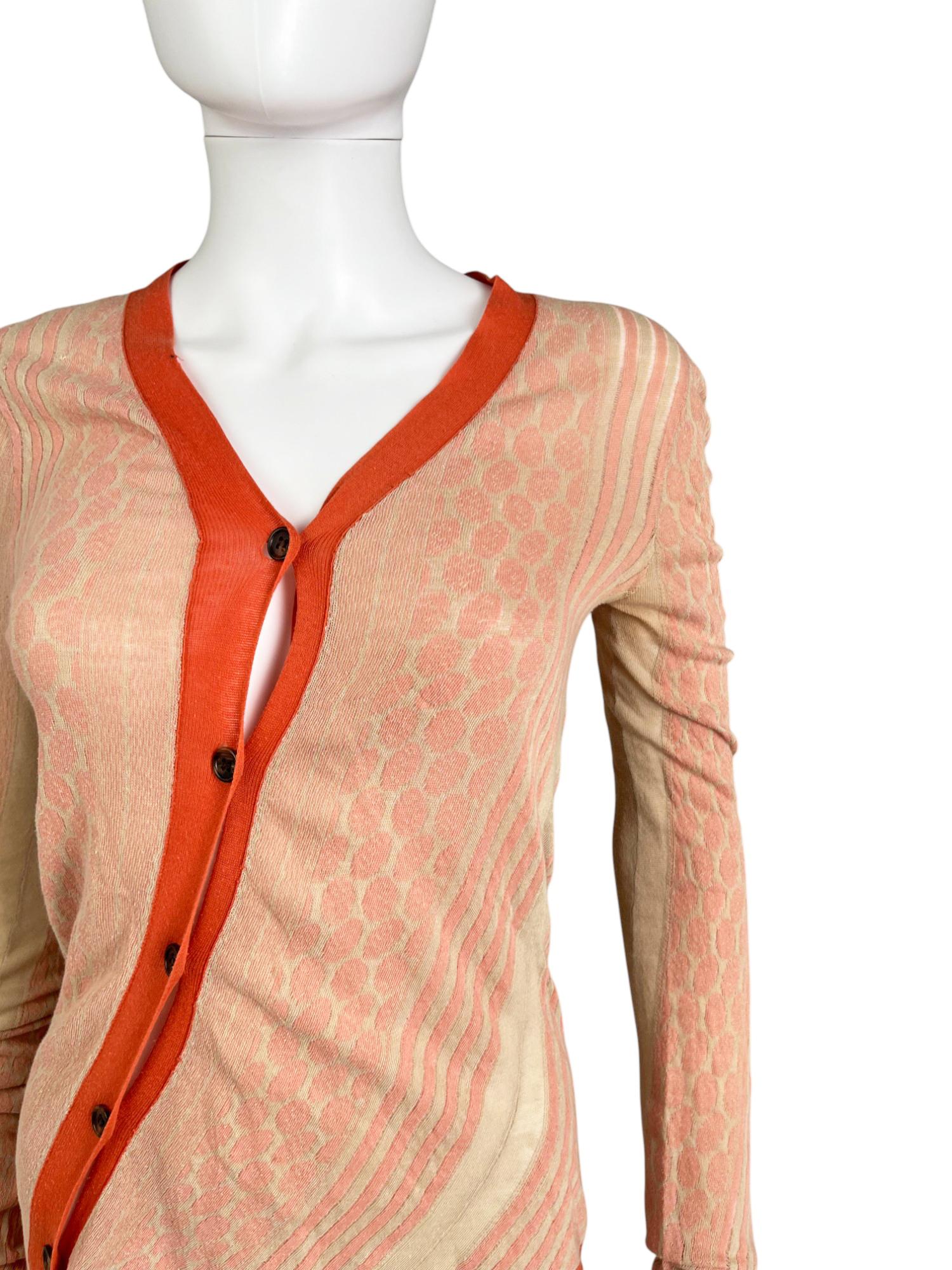 Ann Demeulemeester 2000's Semitransparent Gestreifte Orange Strickjacke im Zustand „Hervorragend“ im Angebot in Caserta, IT