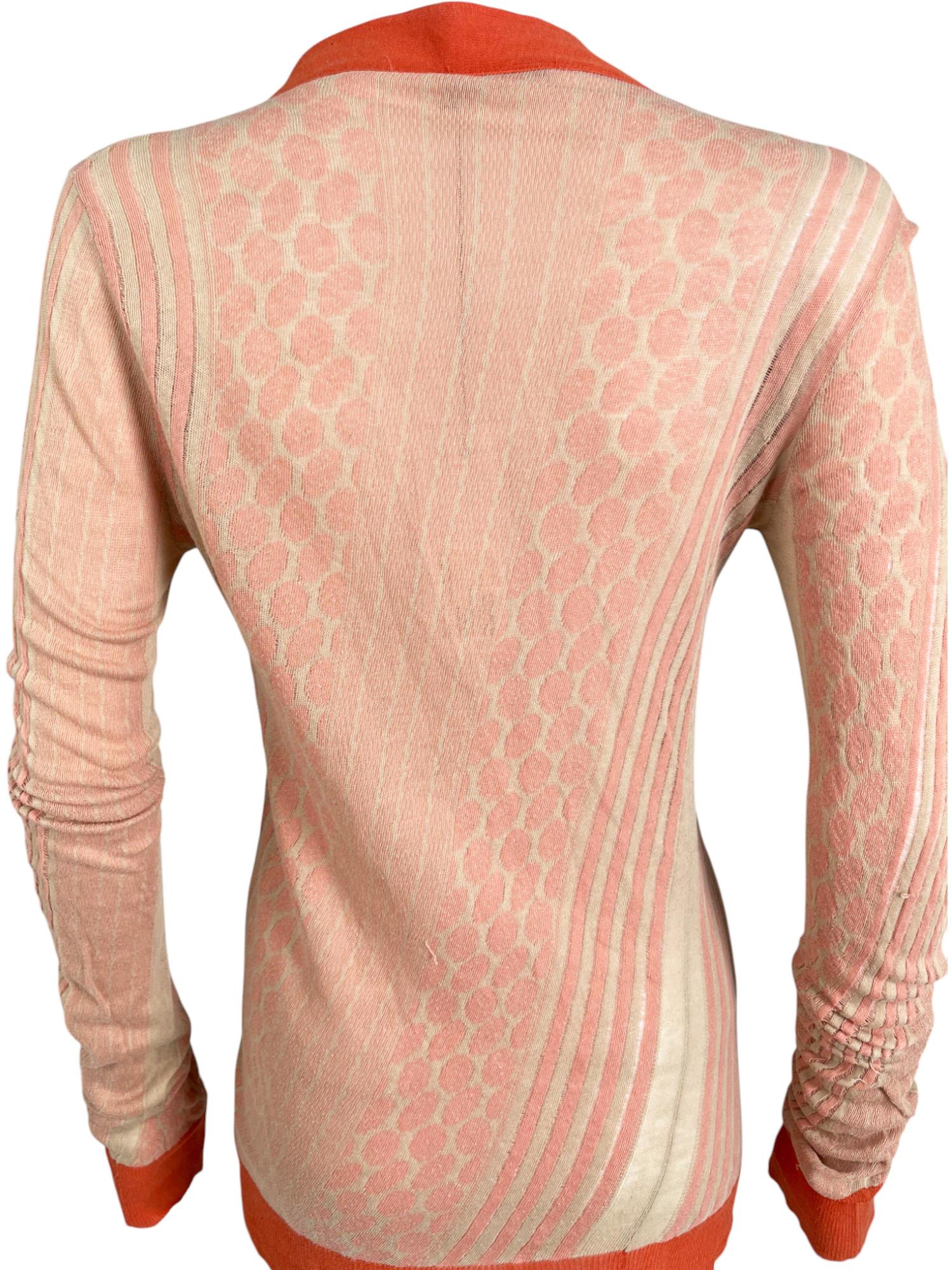 Ann Demeulemeester 2000's Semitransparent Gestreifte Orange Strickjacke im Angebot 1