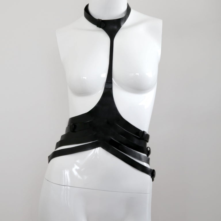 ANN DEMEULEMEESTER 2009 Black Multistrap Leather Belt Harness Top In Excellent Condition For Sale In Arnsberg, NW