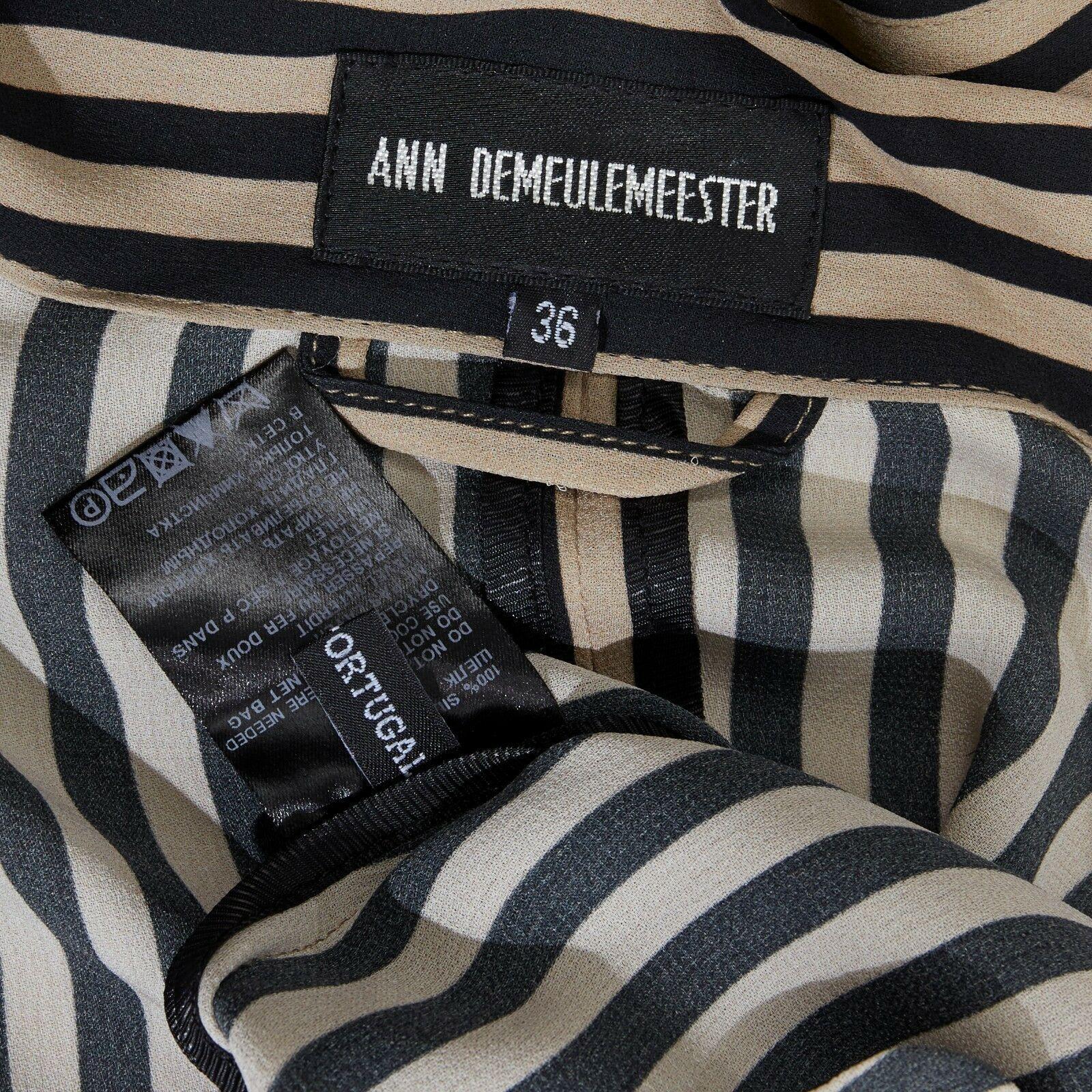 ANN DEMEULEMEESTER beige black striped draped tie waist silk jacket FR36 US2 S 5