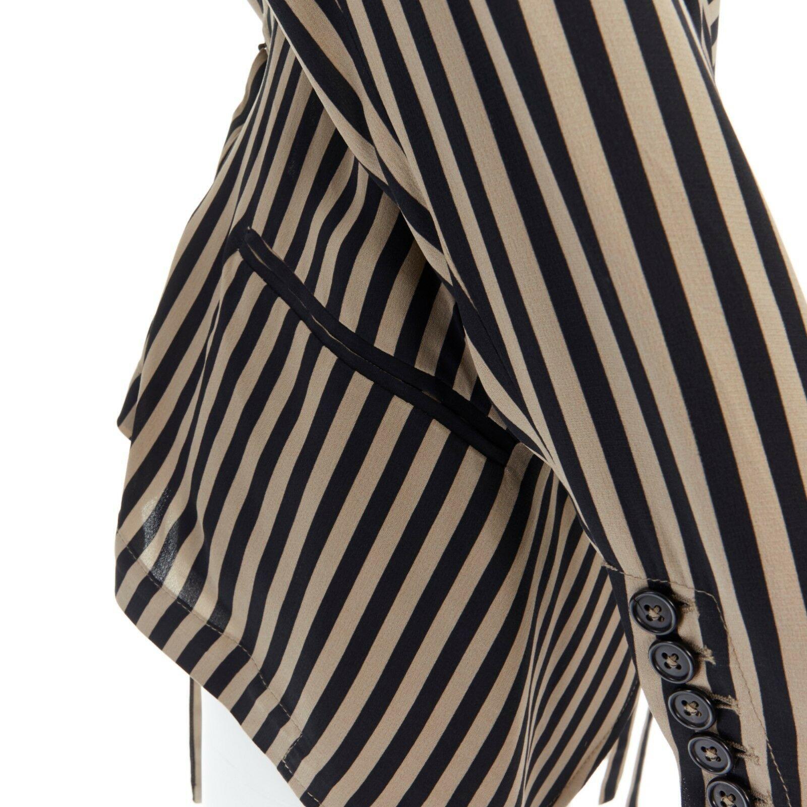 ANN DEMEULEMEESTER beige black striped draped tie waist silk jacket FR36 US2 S 3