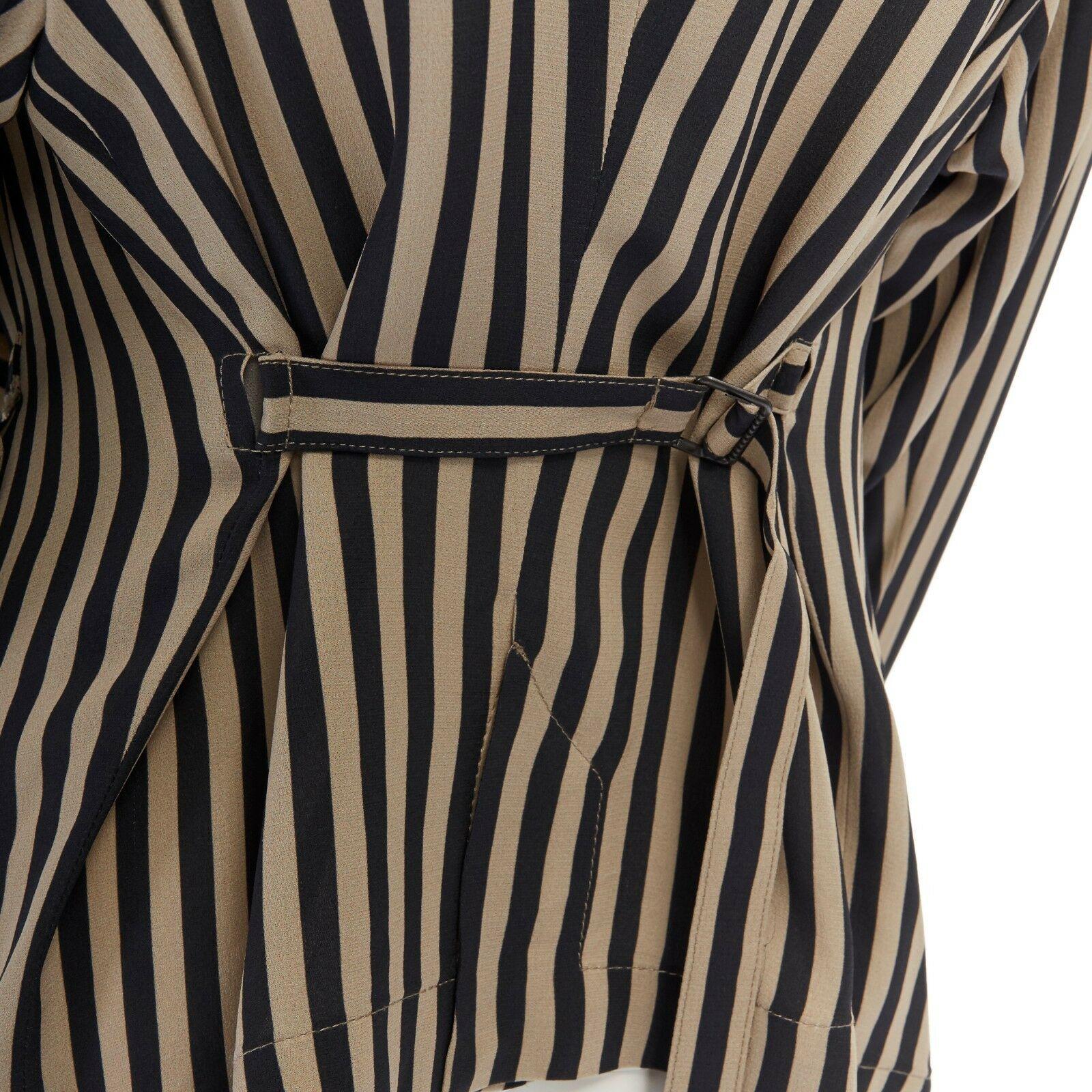 ANN DEMEULEMEESTER beige black striped draped tie waist silk jacket FR36 US2 S 4