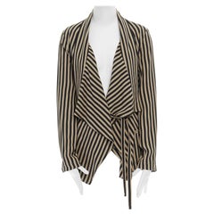 ANN DEMEULEMEESTER beige black striped draped tie waist silk jacket FR36 US2 S