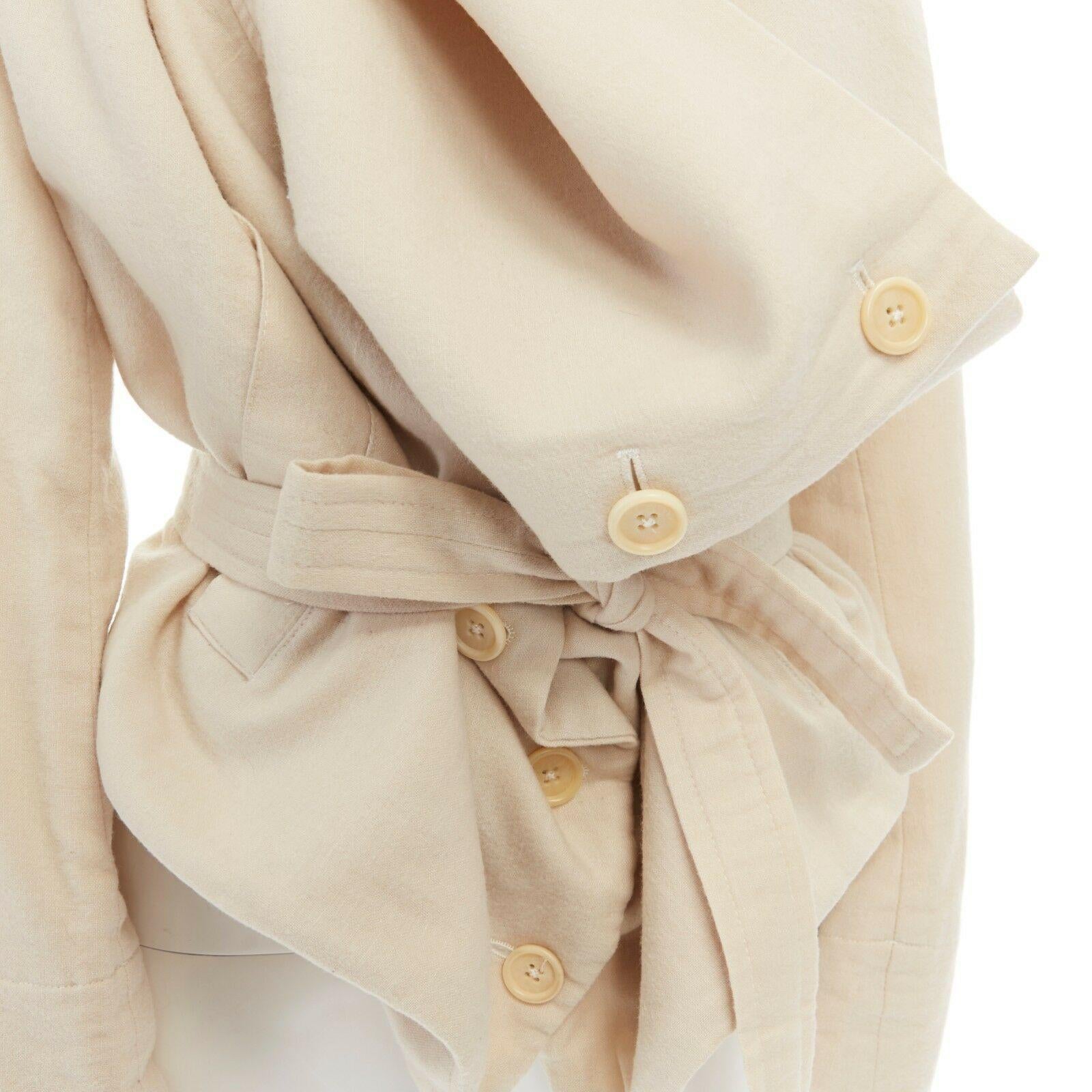ANN DEMEULEMEESTER beige wool linen draped collar belted oversized jacket FR36 S 5