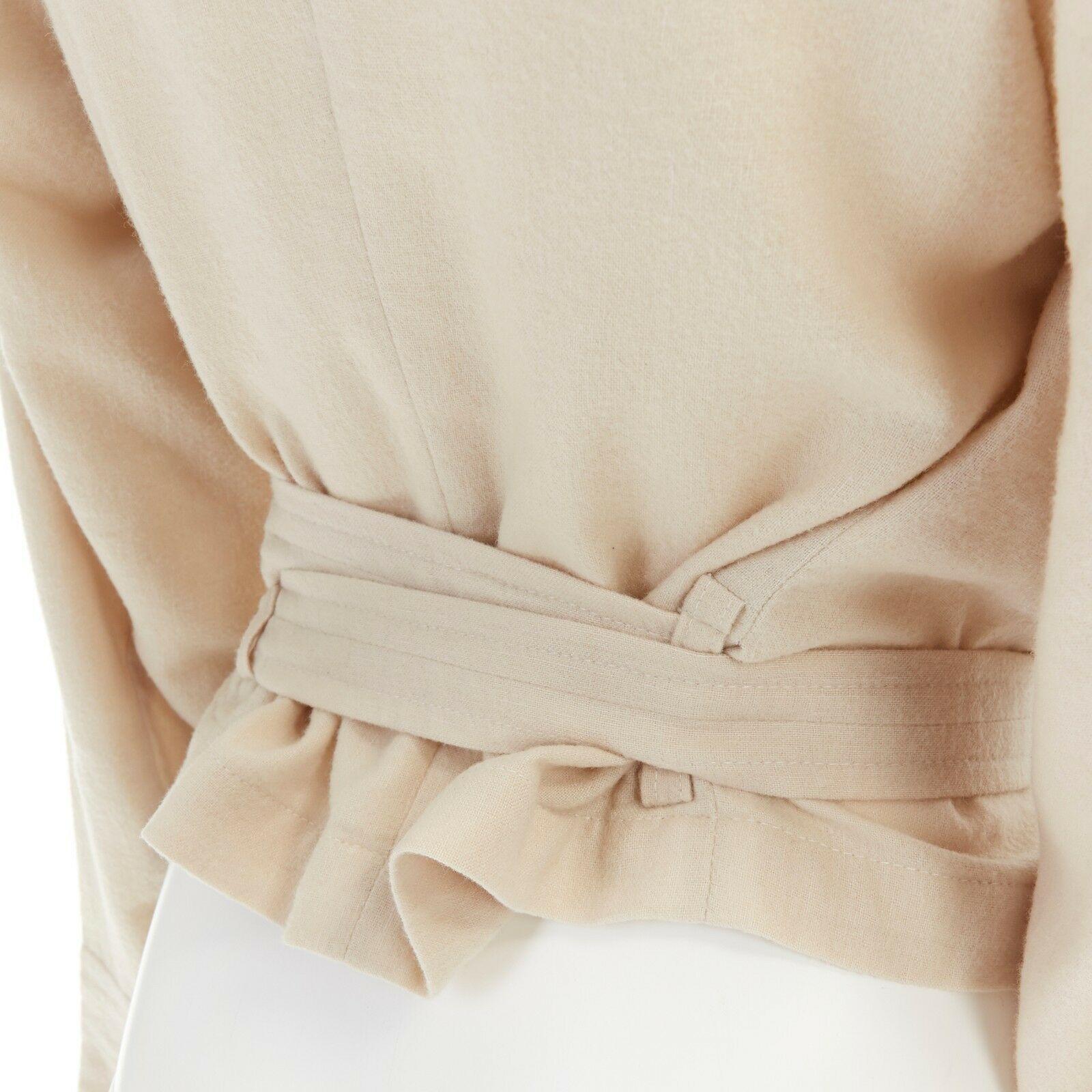 ANN DEMEULEMEESTER beige wool linen draped collar belted oversized jacket FR36 S 6