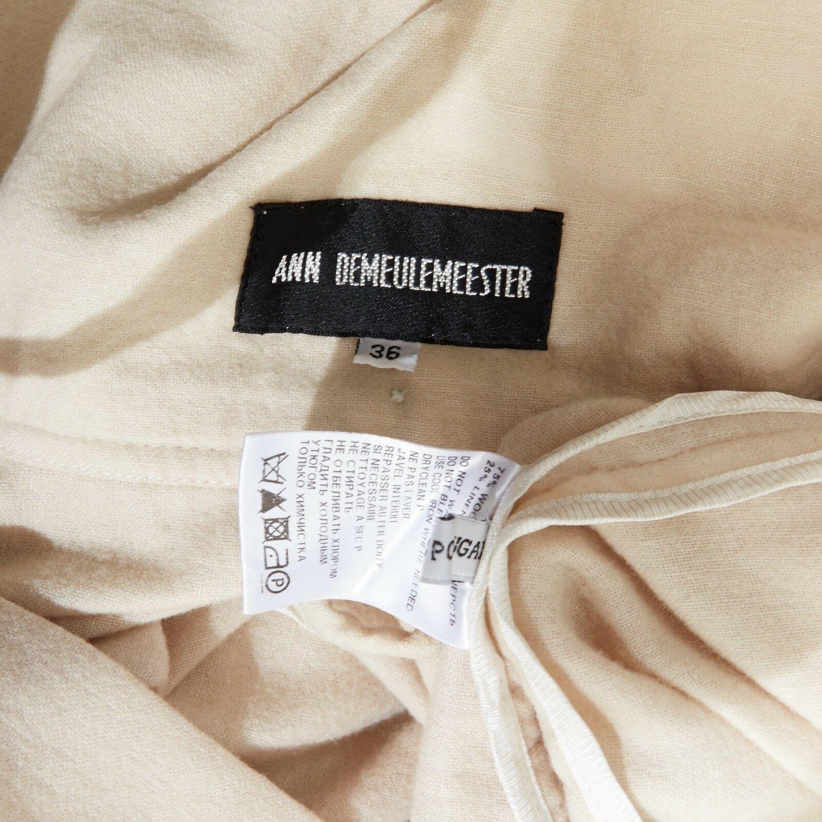 ANN DEMEULEMEESTER beige wool linen draped collar belted oversized jacket FR36 S 7