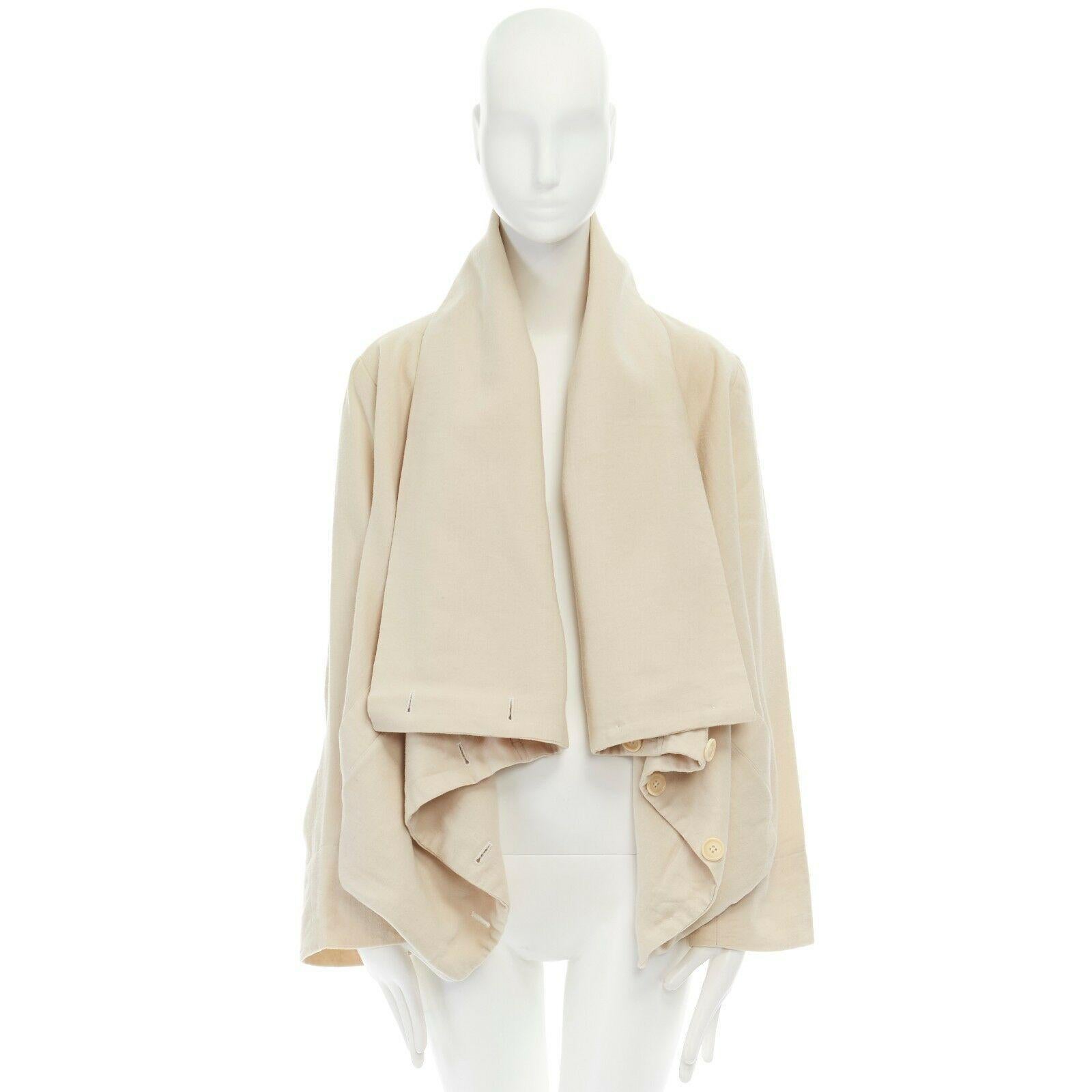 Beige ANN DEMEULEMEESTER beige wool linen draped collar belted oversized jacket FR36 S