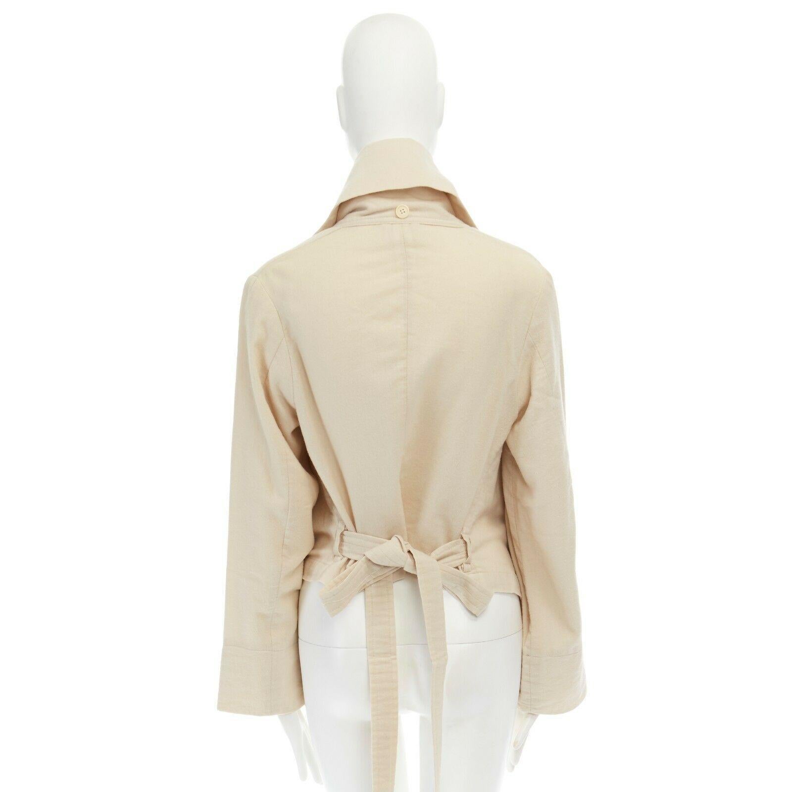 ANN DEMEULEMEESTER beige wool linen draped collar belted oversized jacket FR36 S 2