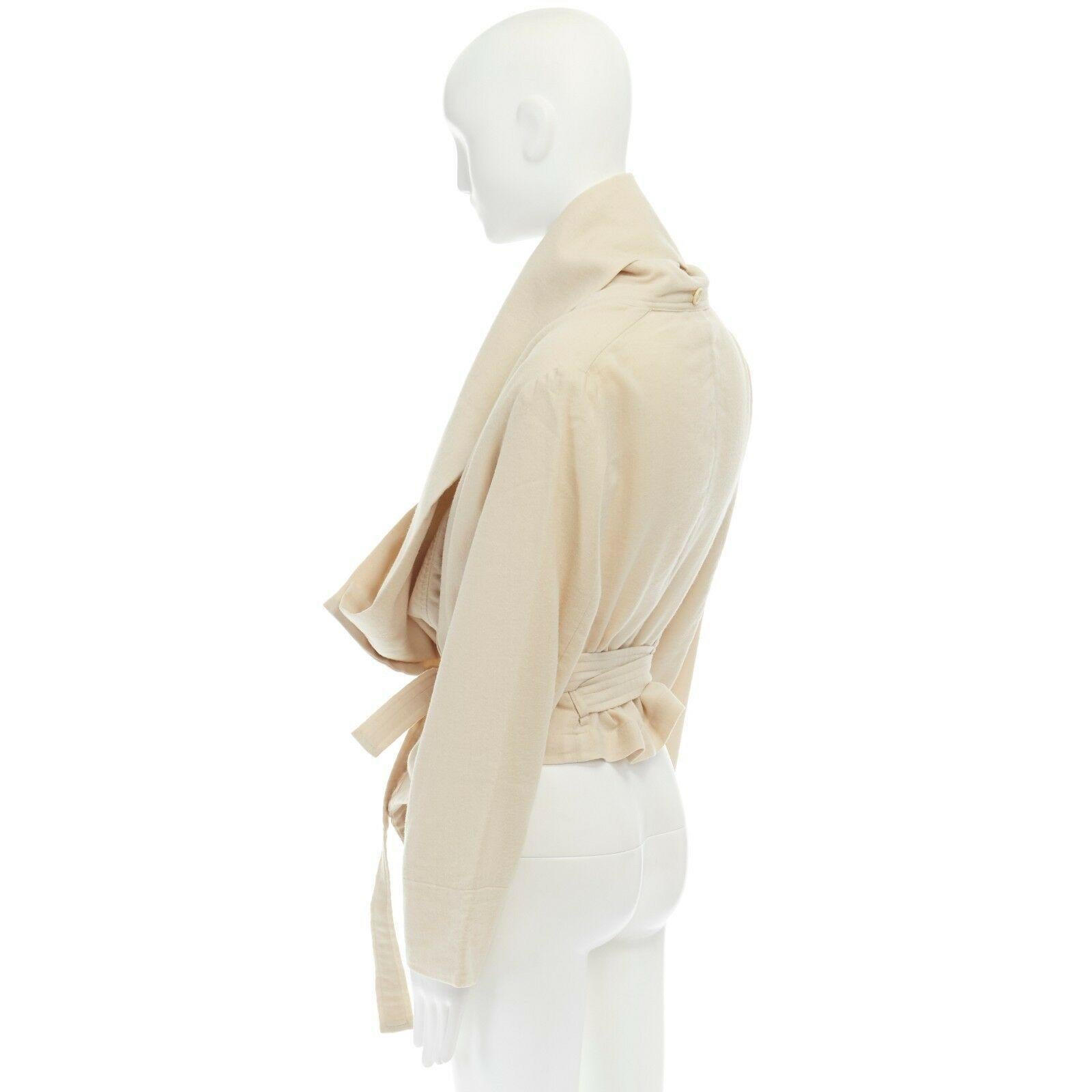 ANN DEMEULEMEESTER beige wool linen draped collar belted oversized jacket FR36 S 3
